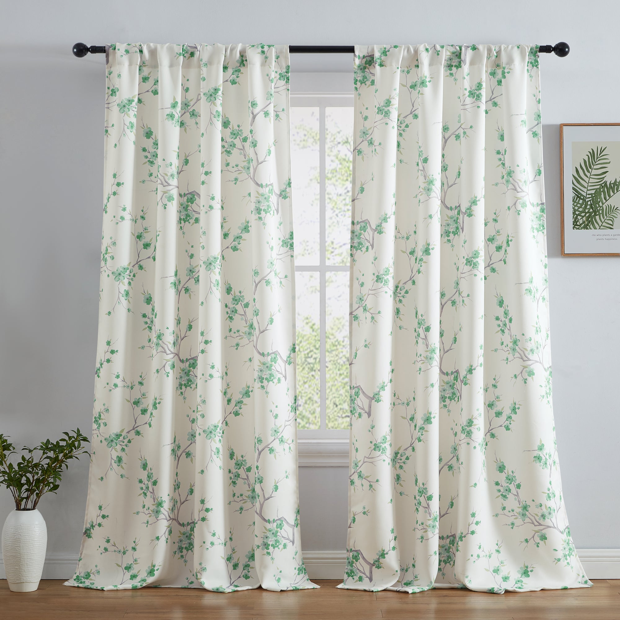 Jasmine Floral Room Darkening Rod Pocket Curtain Panels