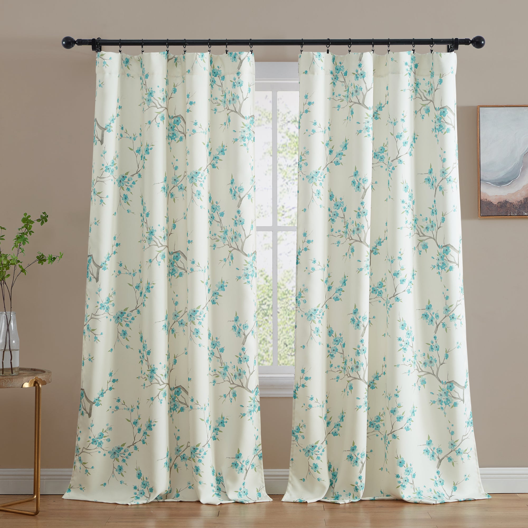 Jasmine Floral Room Darkening Rod Pocket Curtain Panels
