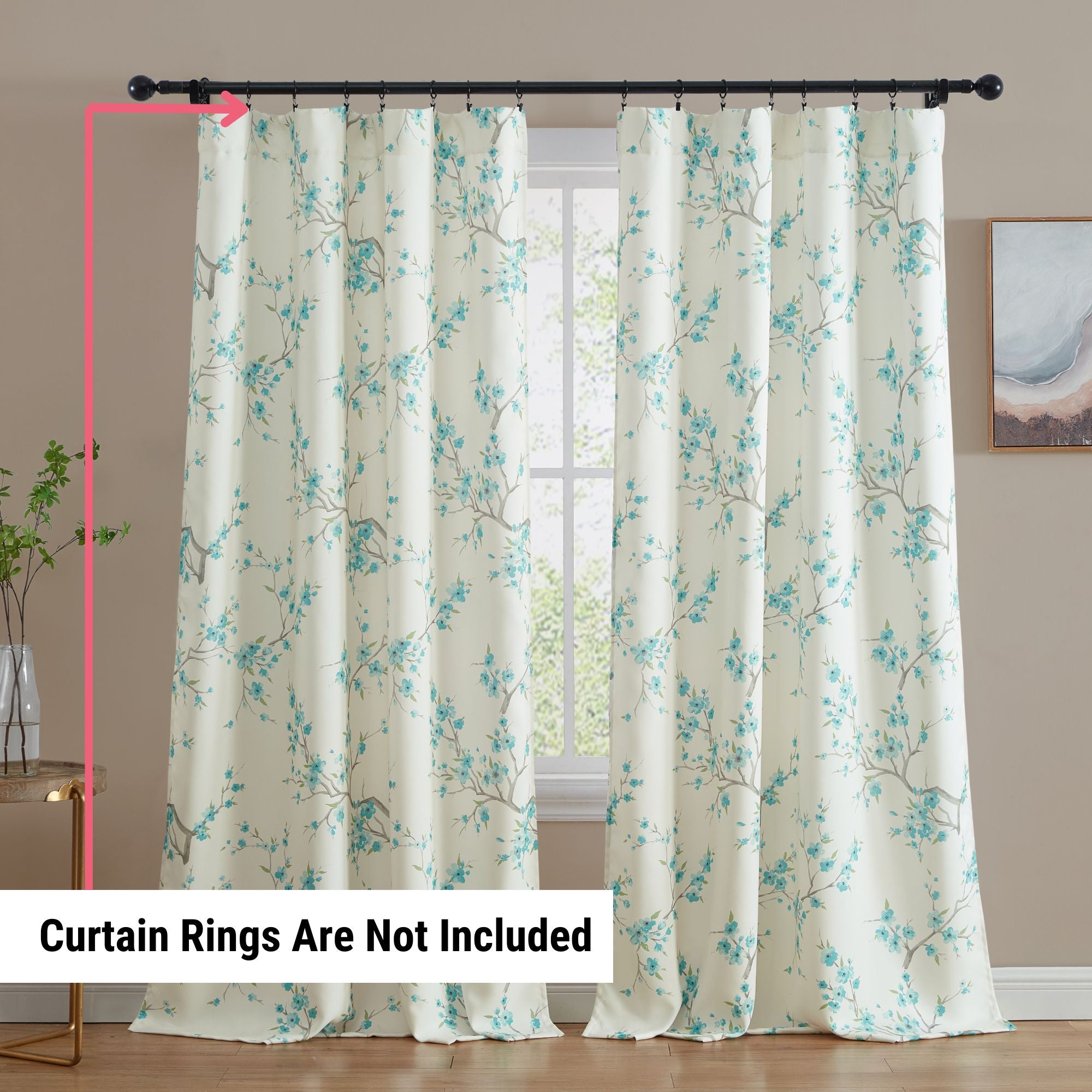 Jasmine Floral Room Darkening Rod Pocket Curtain Panels