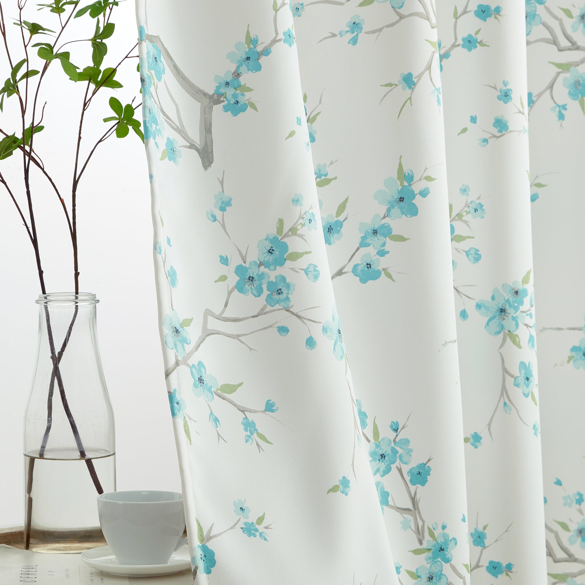 Jasmine Floral Room Darkening Rod Pocket Curtain Panels
