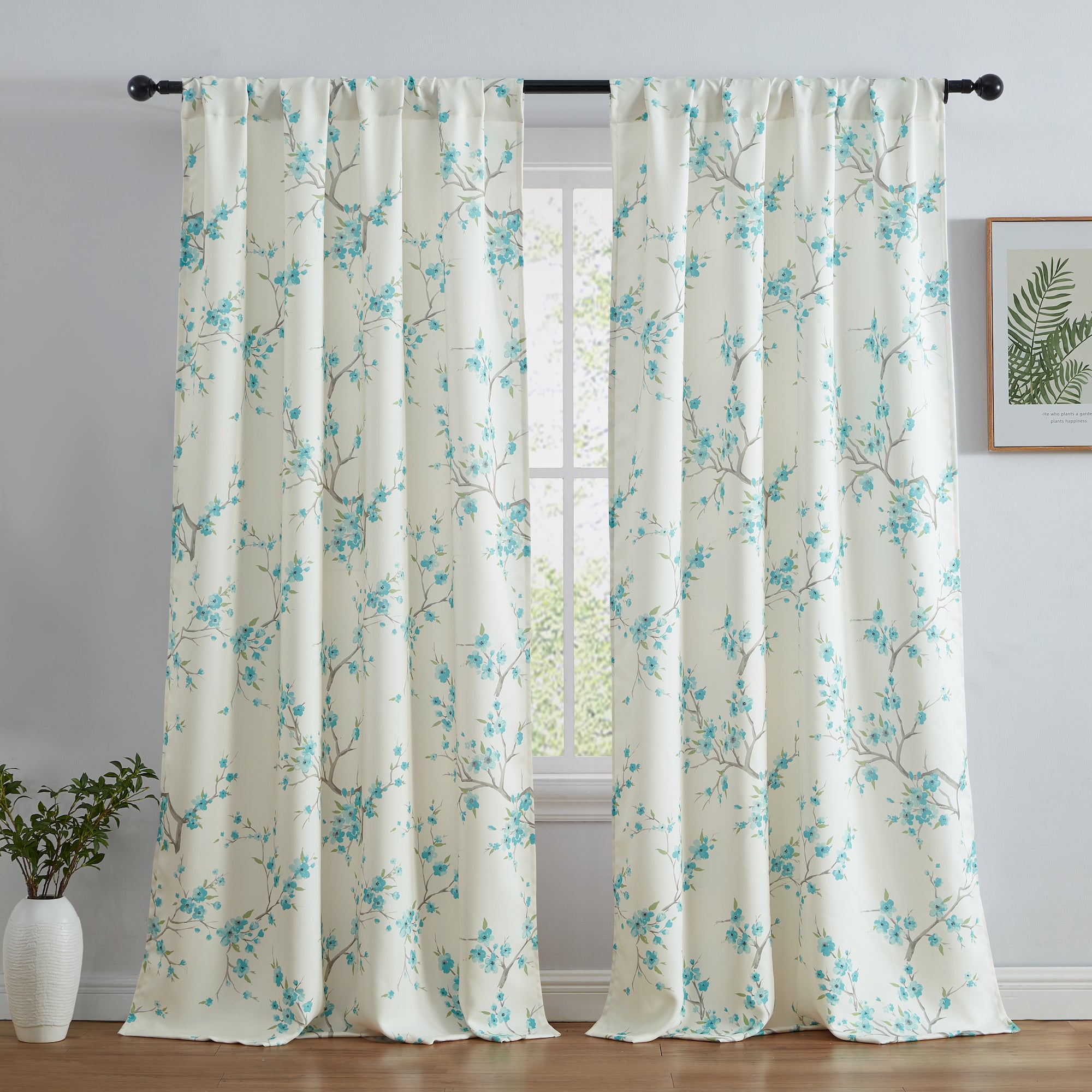 Jasmine Floral Room Darkening Rod Pocket Curtain Panels