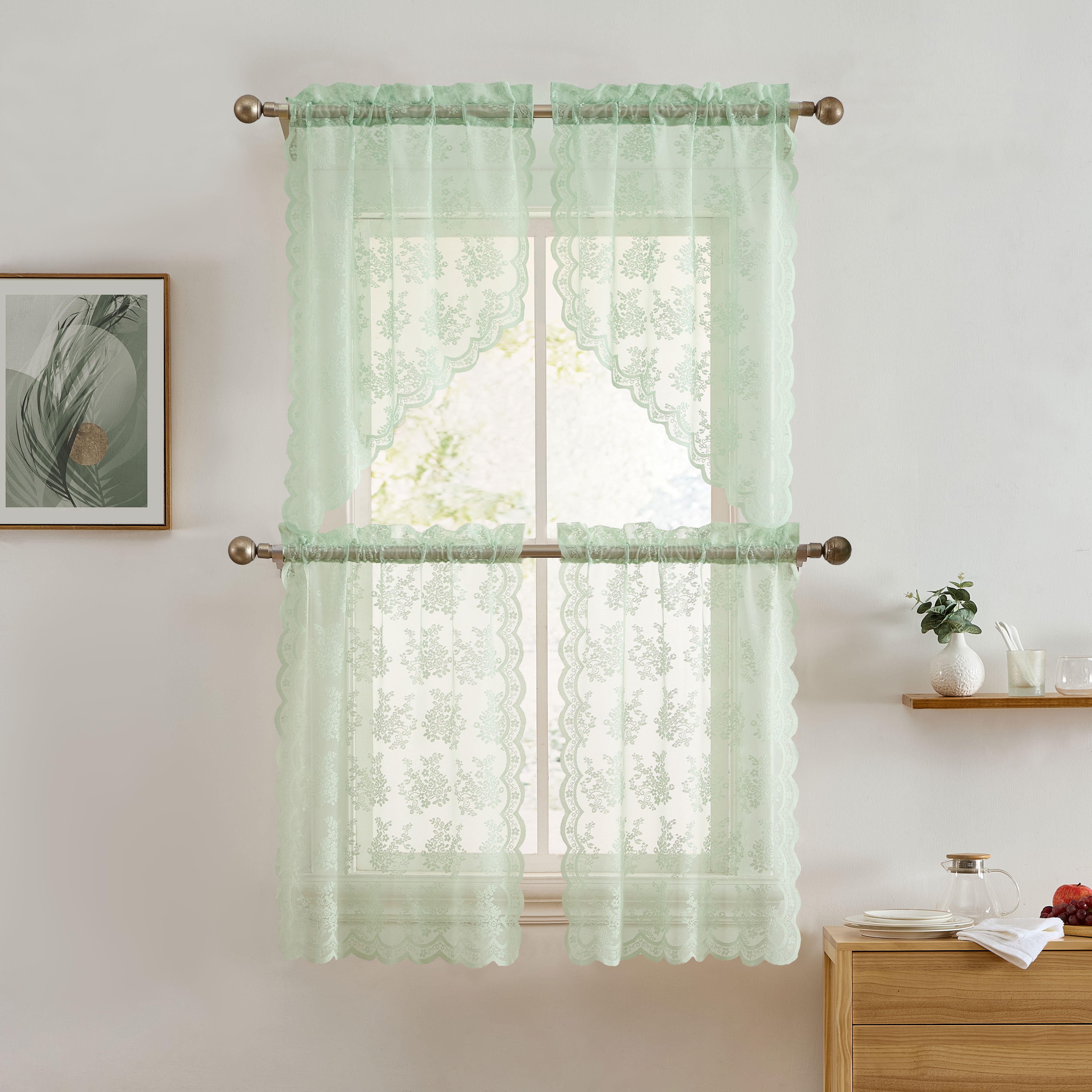 Jolene Floral Rod Pocket Lace Swags