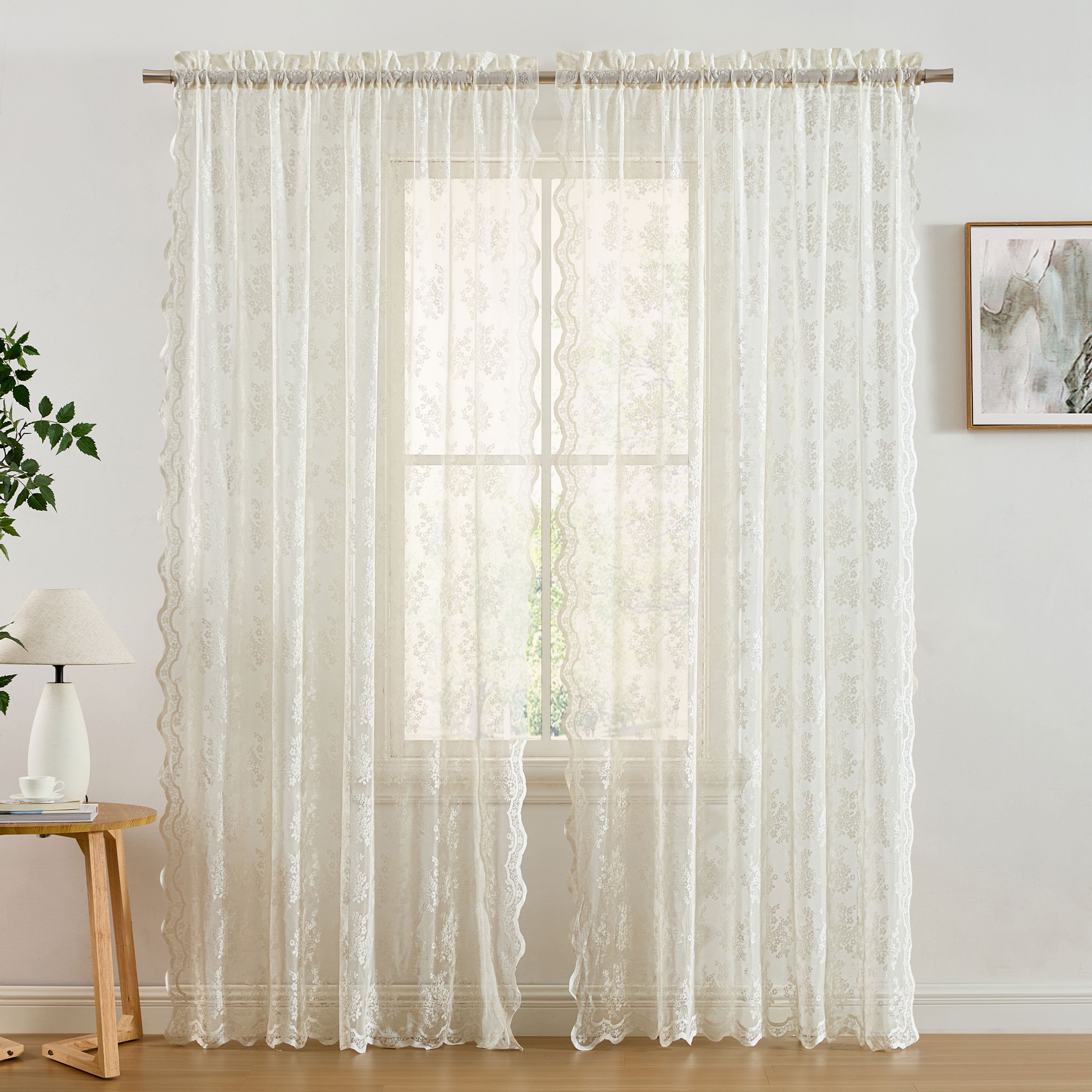 Jolene Floral Sheer Rod Pocket Curtains