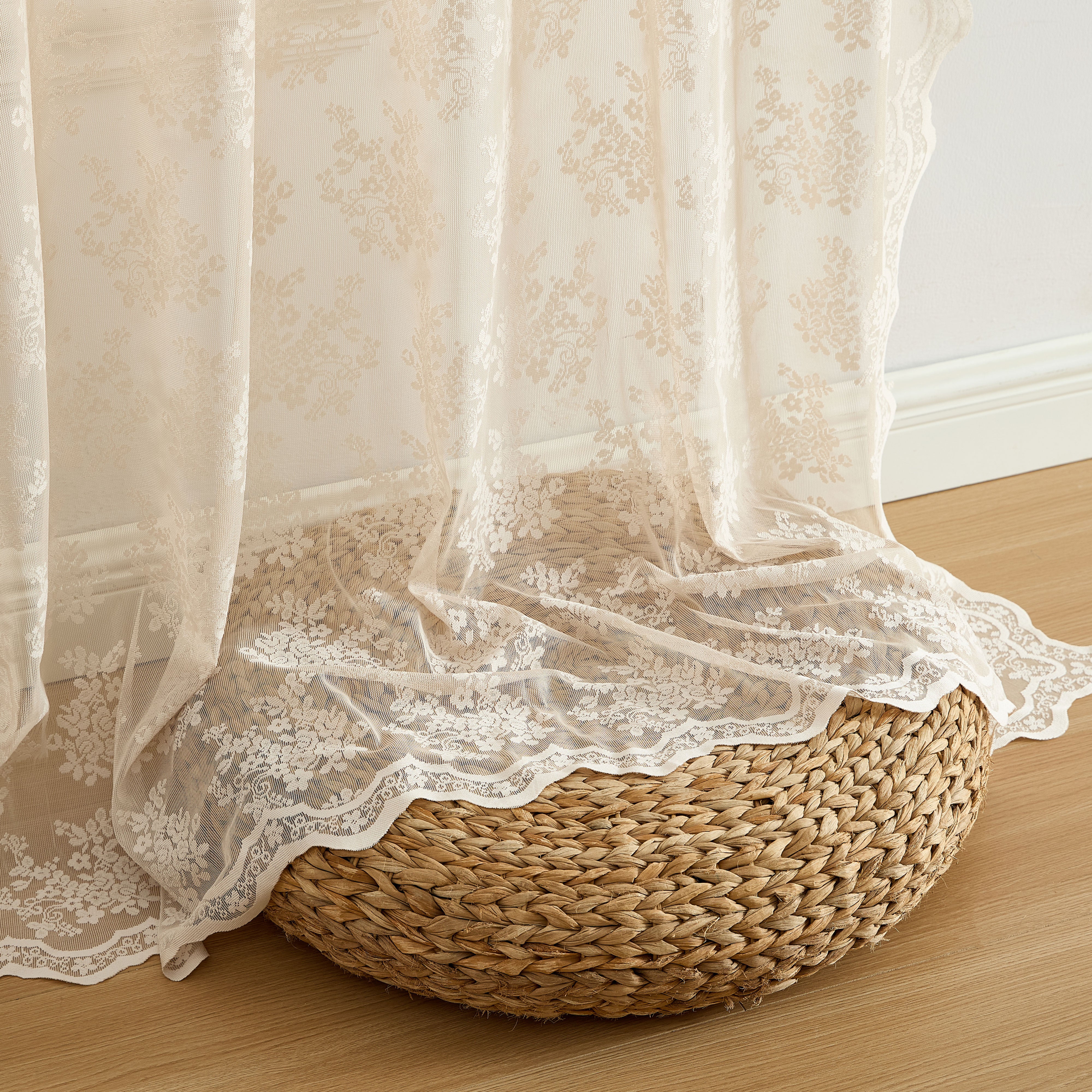 Jolene Floral Sheer Rod Pocket Curtains