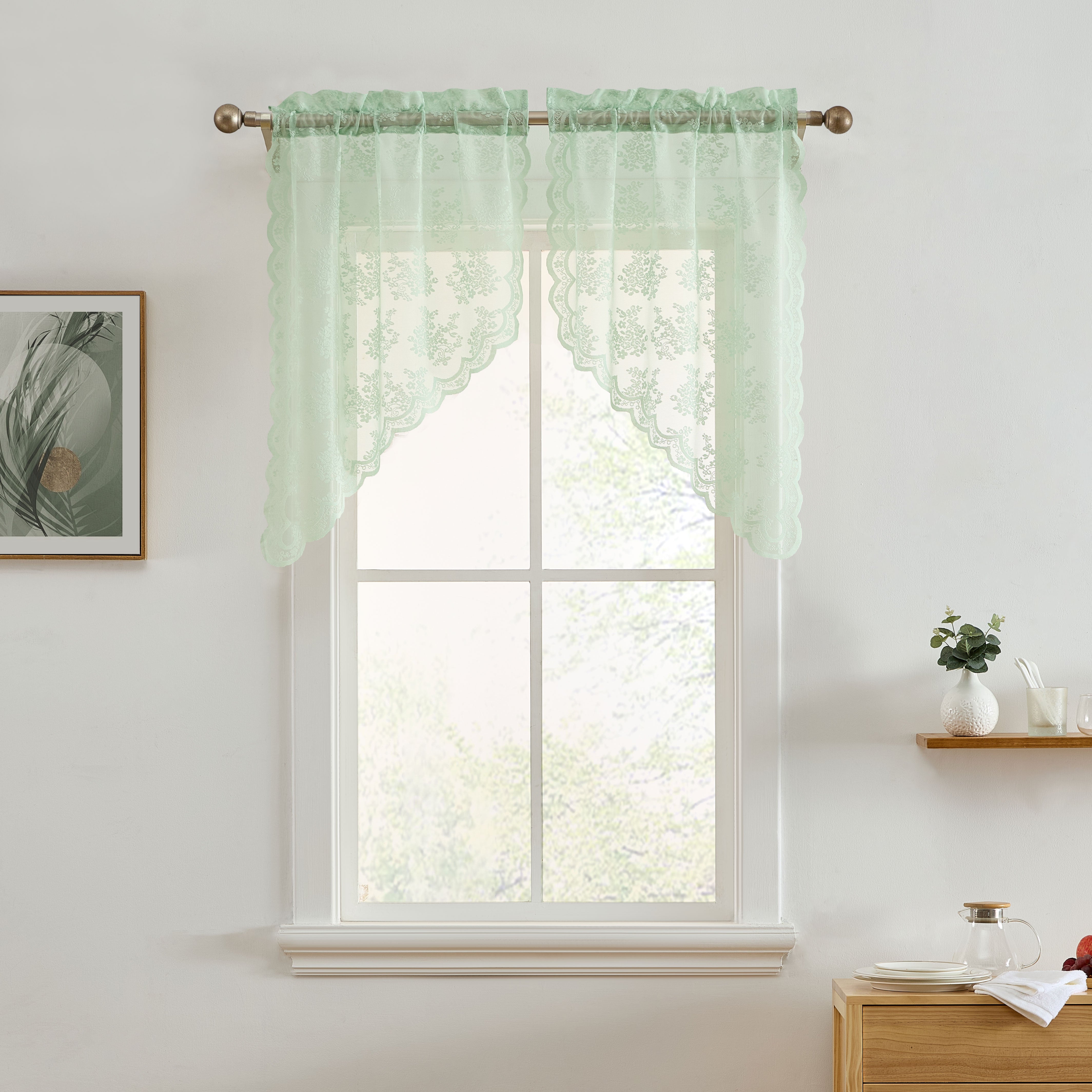 Jolene Floral Rod Pocket Lace Swags