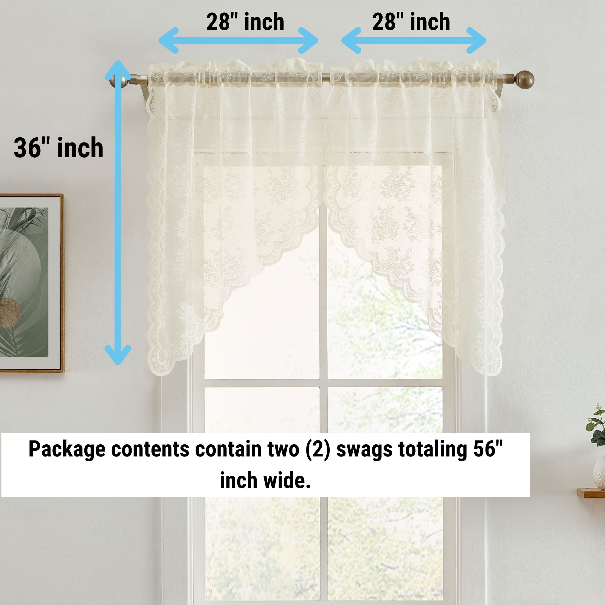 Jolene Floral Rod Pocket Lace Swags