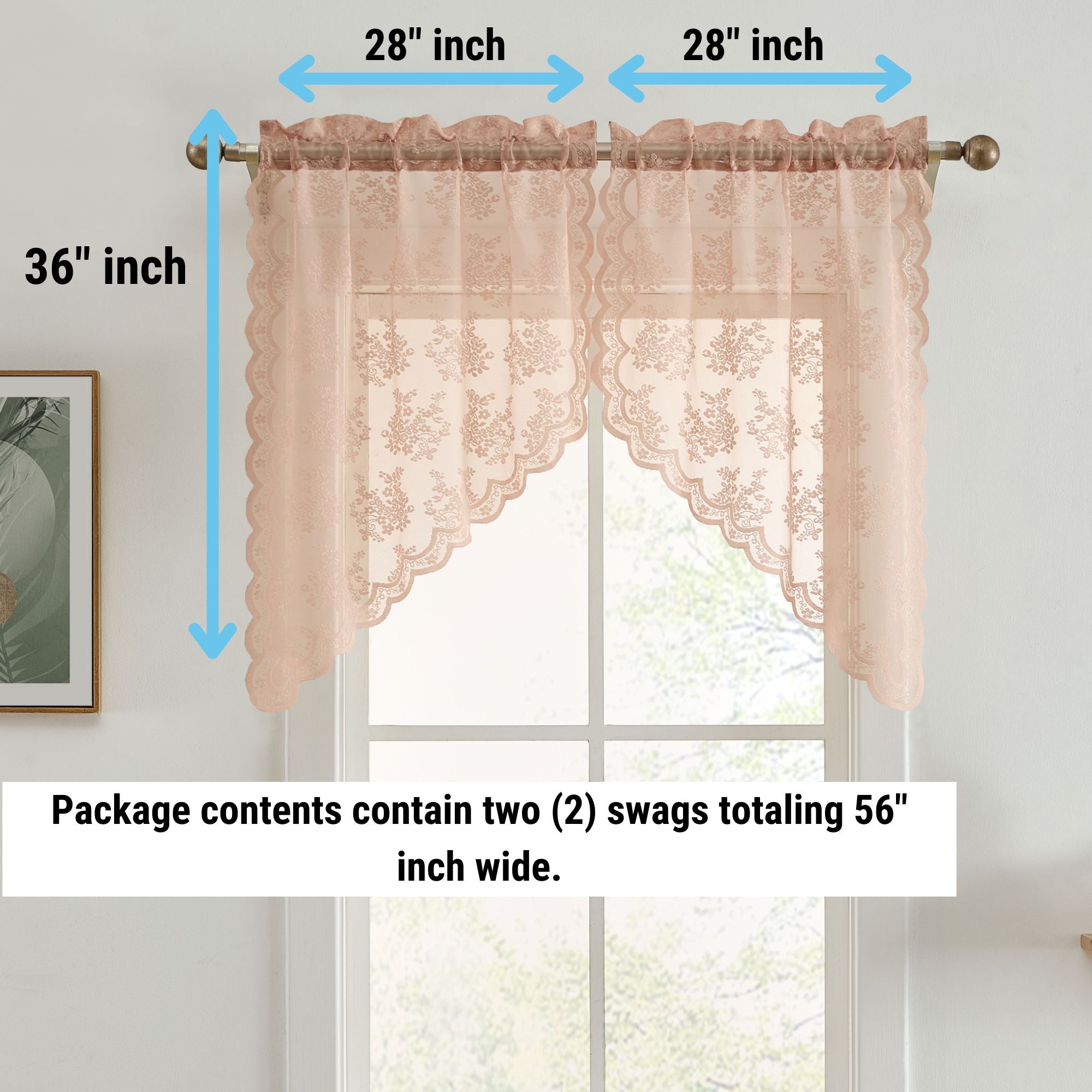 Jolene Floral Rod Pocket Lace Swags