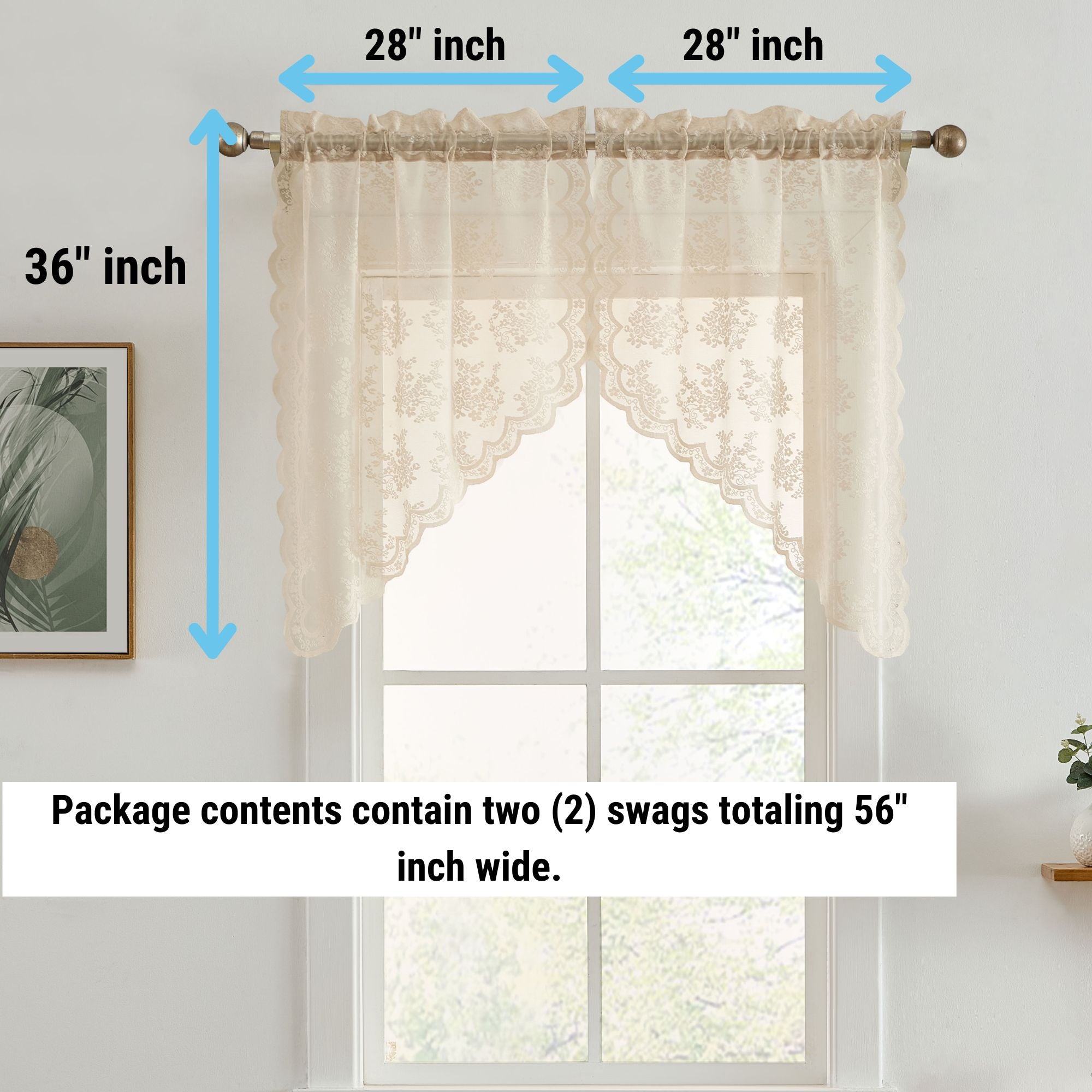 Jolene Floral Rod Pocket Lace Swags