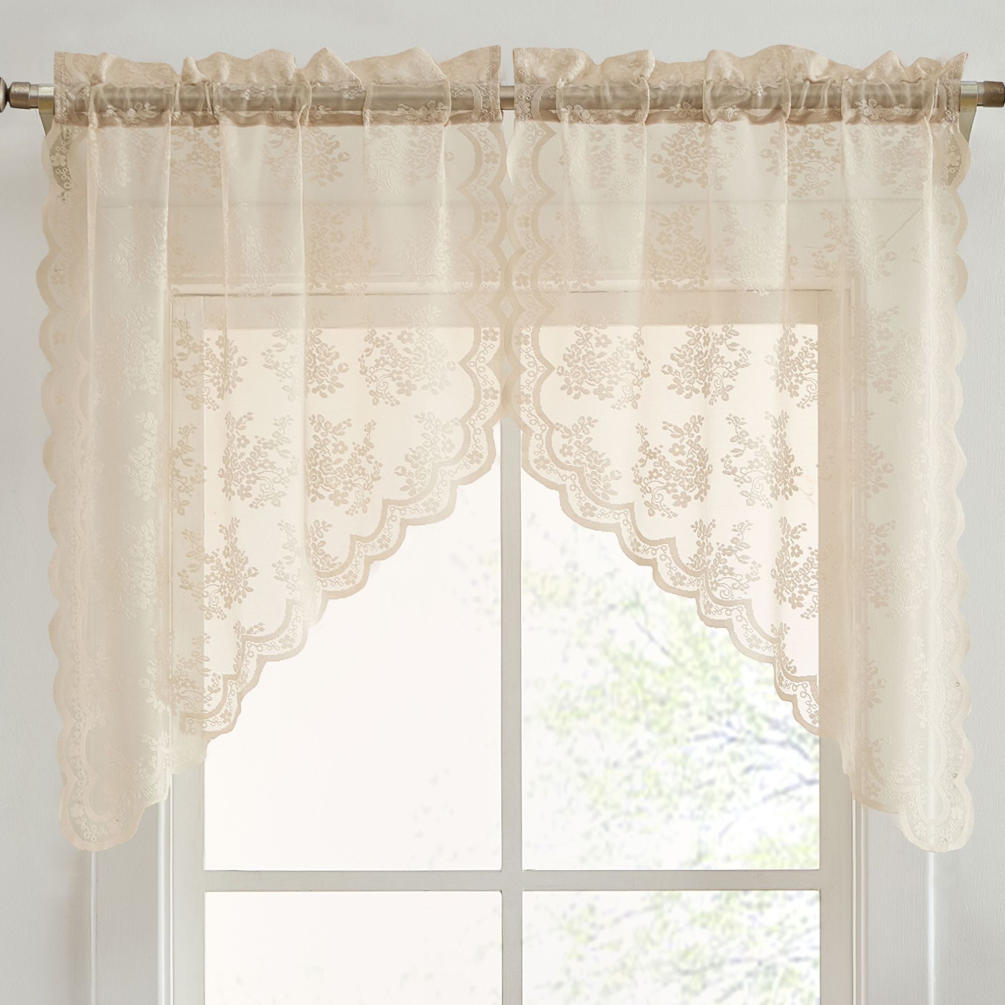 Jolene Floral Rod Pocket Lace Swags