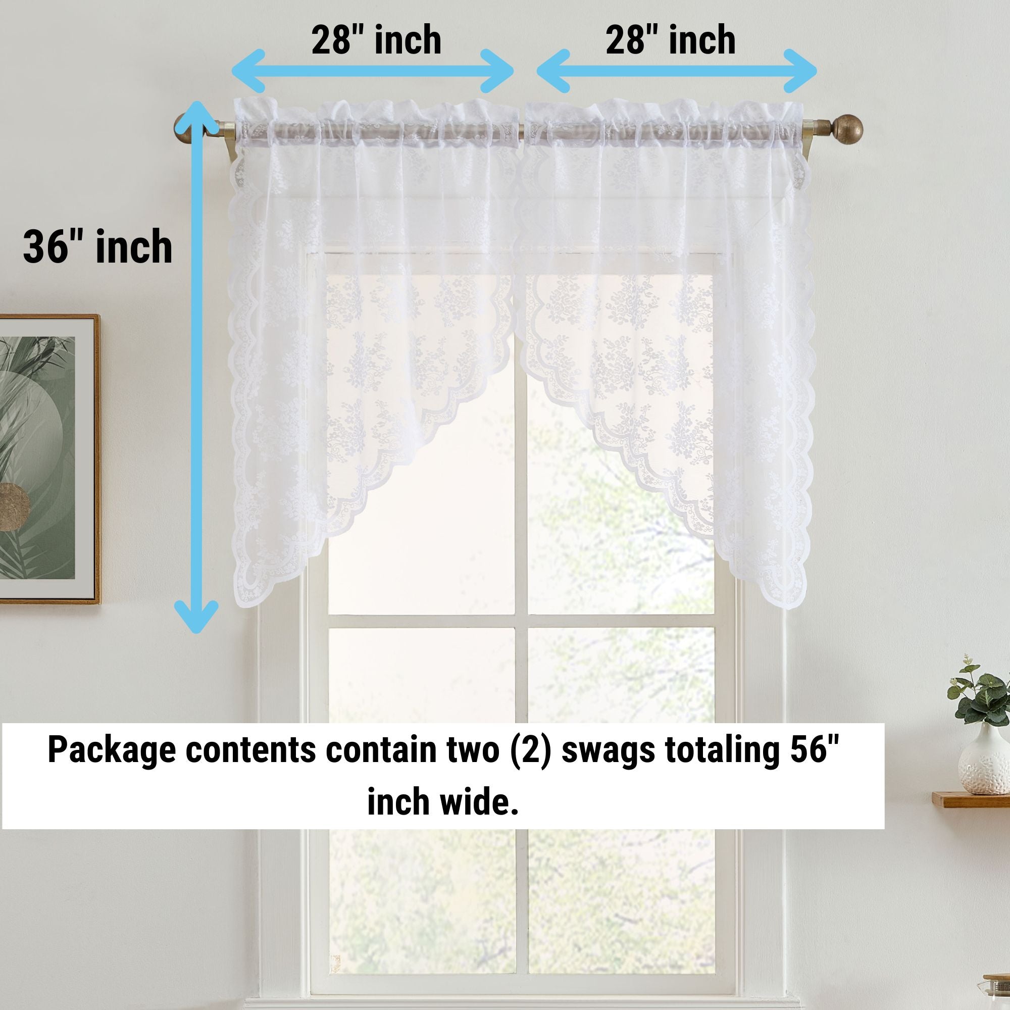 Jolene Floral Rod Pocket Lace Swags