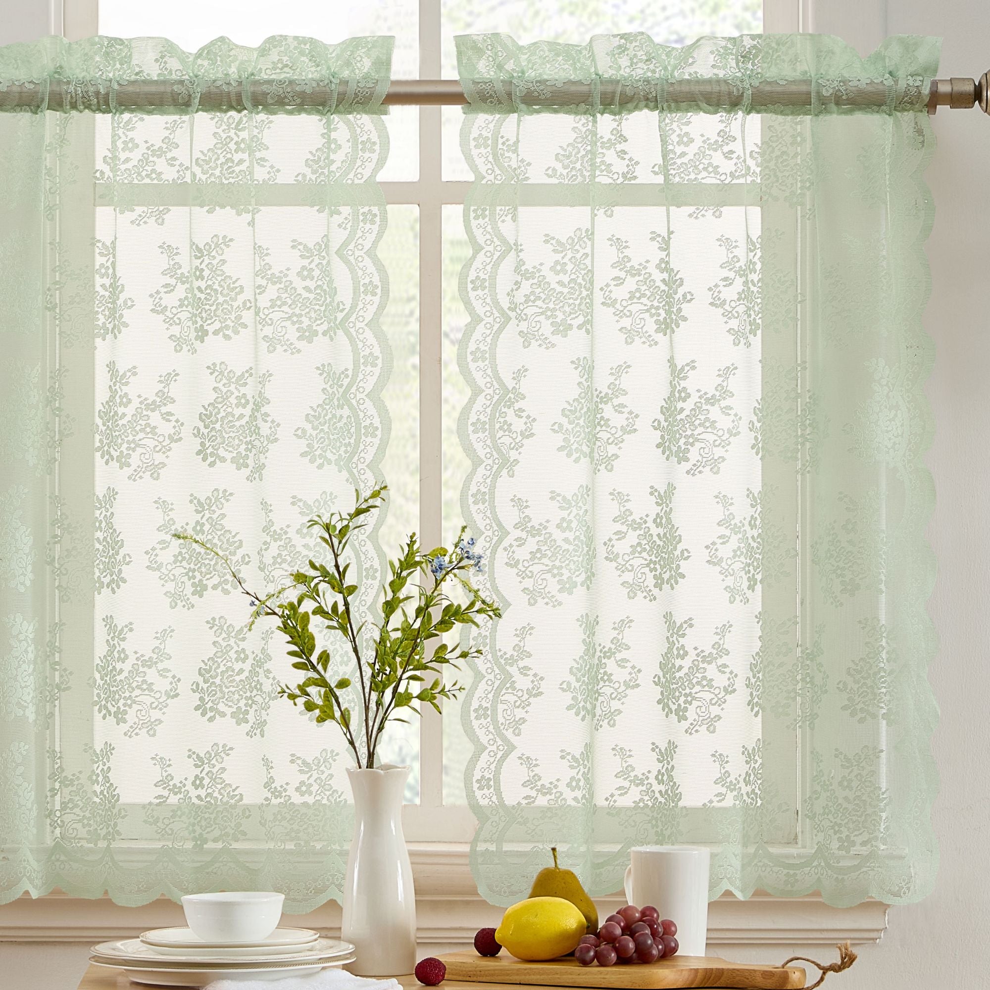 Jolene Floral Rod Pocket Lace Tiers