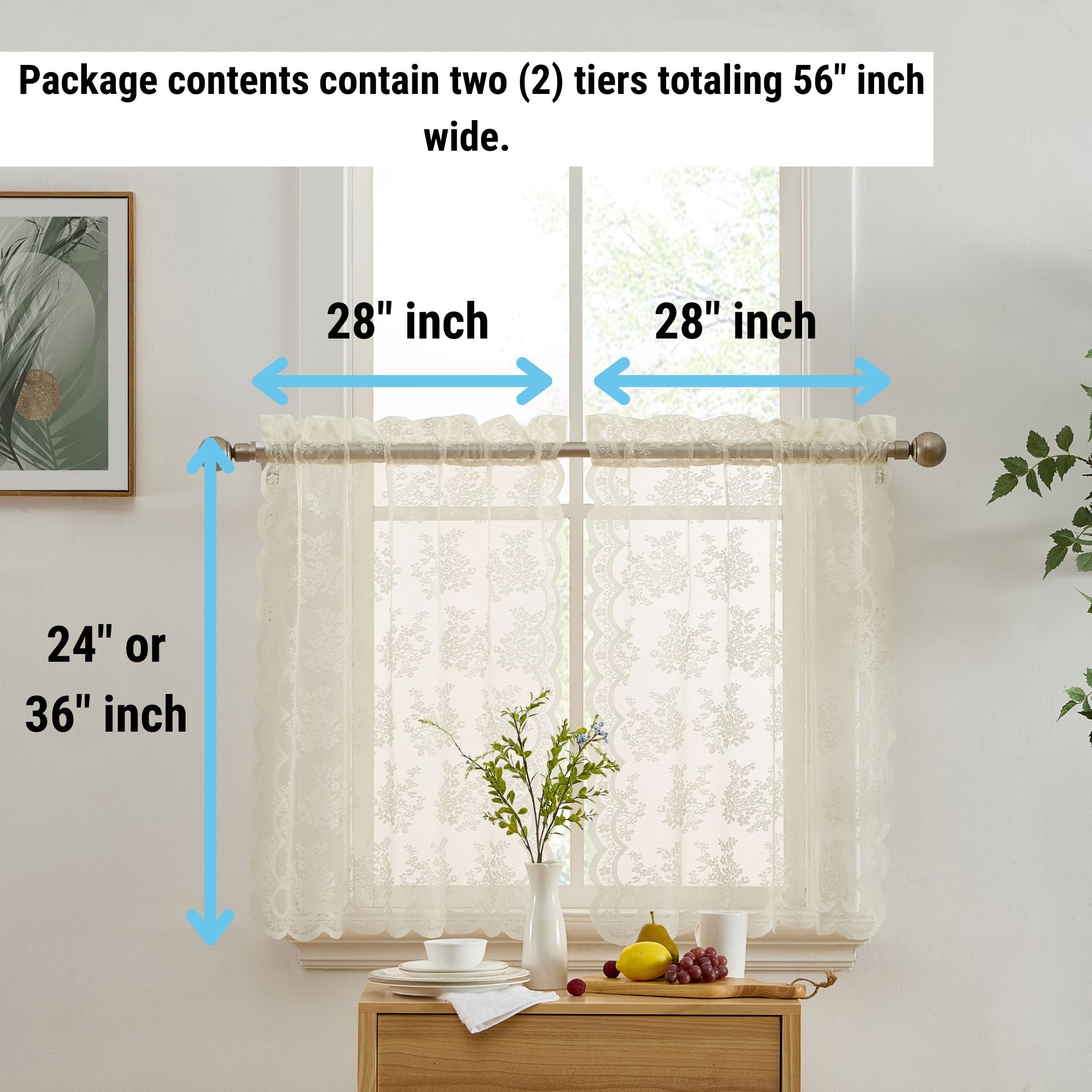 Jolene Floral Rod Pocket Lace Tiers