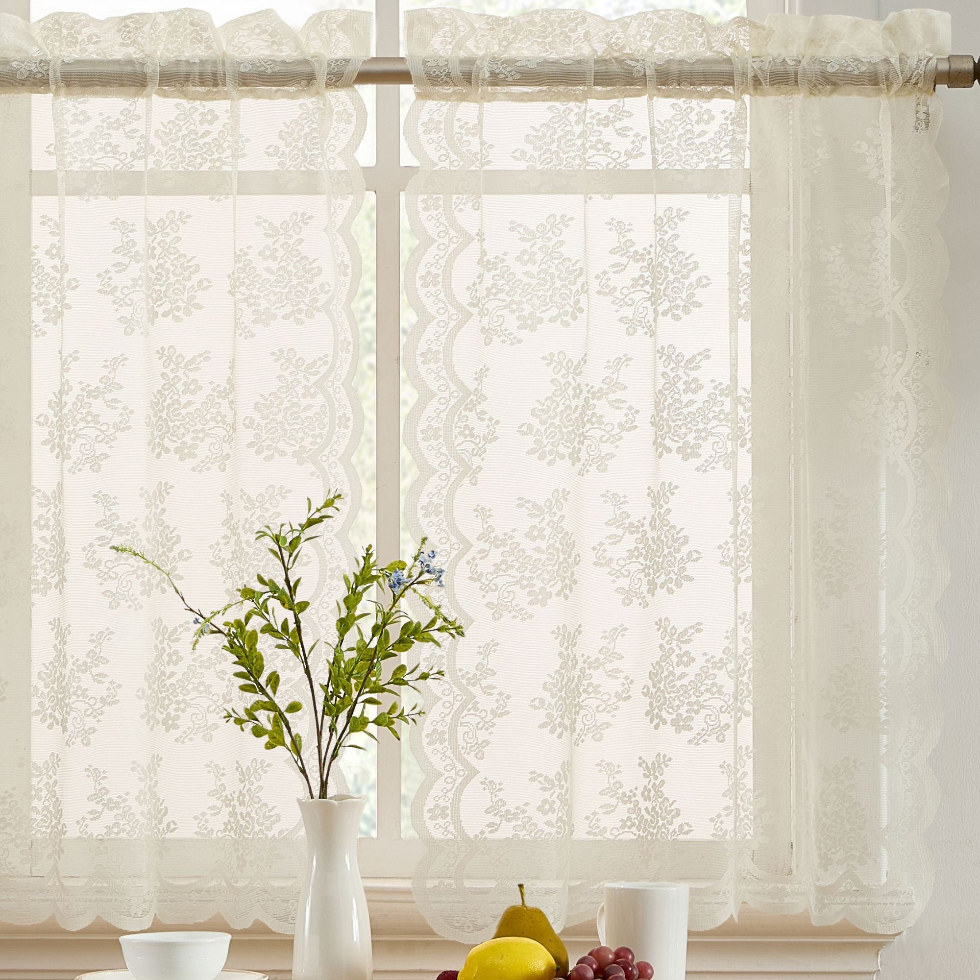 Jolene Floral Rod Pocket Lace Tiers