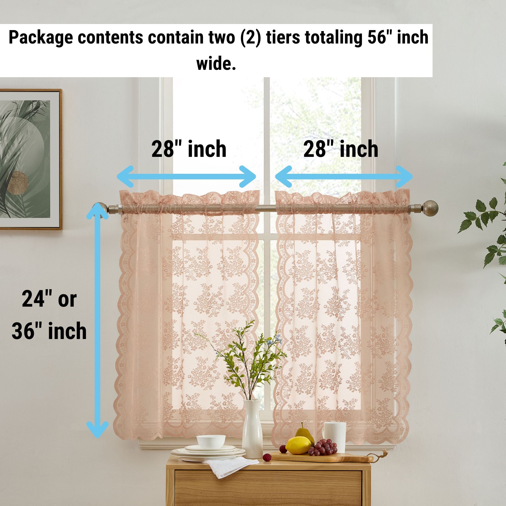 Jolene Floral Rod Pocket Lace Tiers