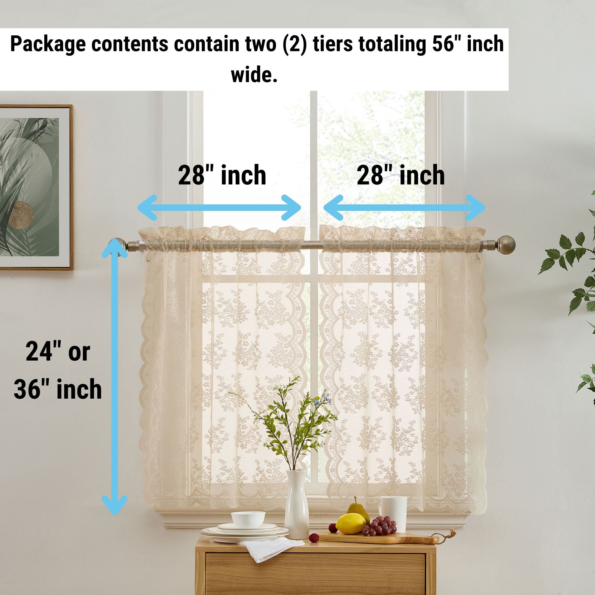 Jolene Floral Rod Pocket Lace Tiers