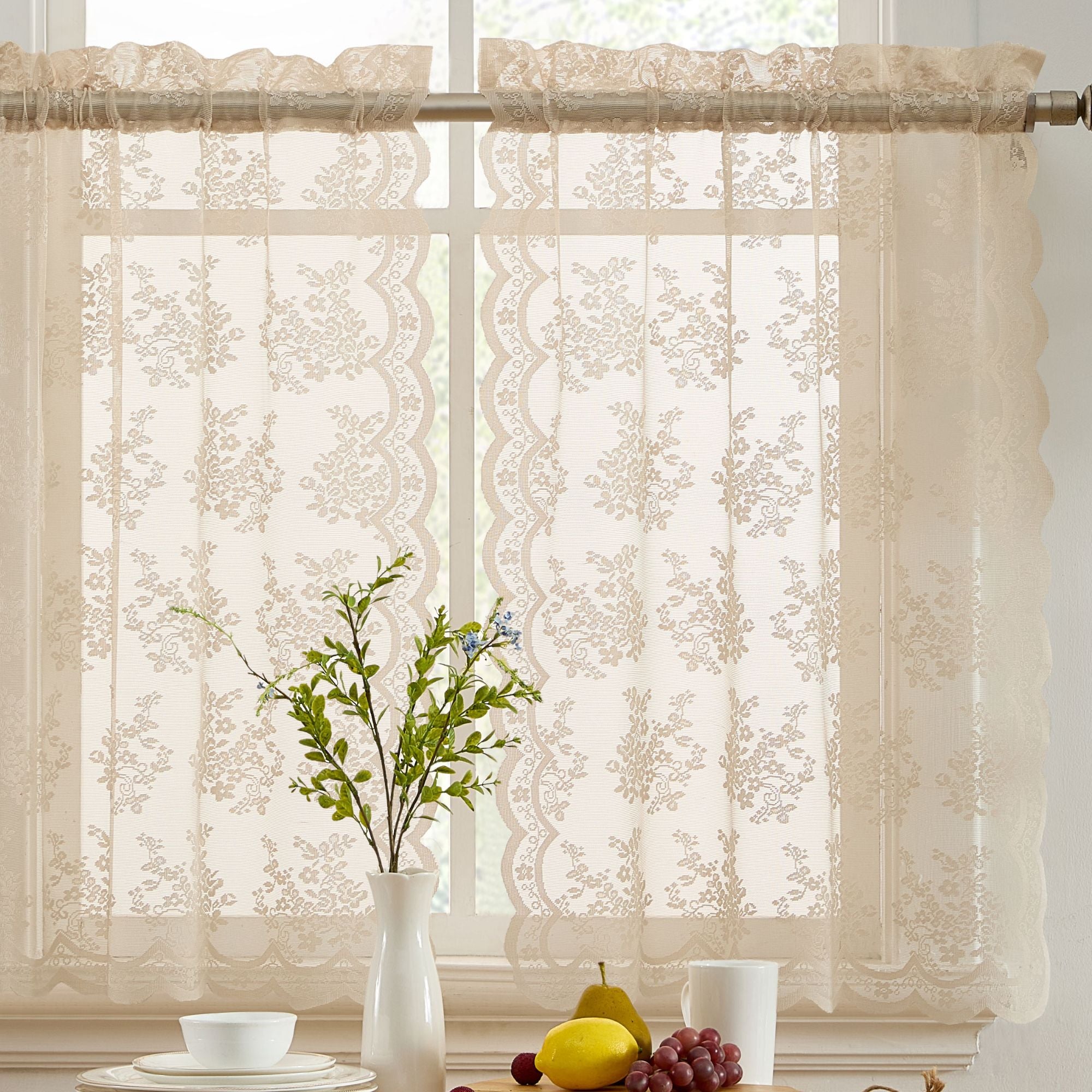 Jolene Floral Rod Pocket Lace Tiers