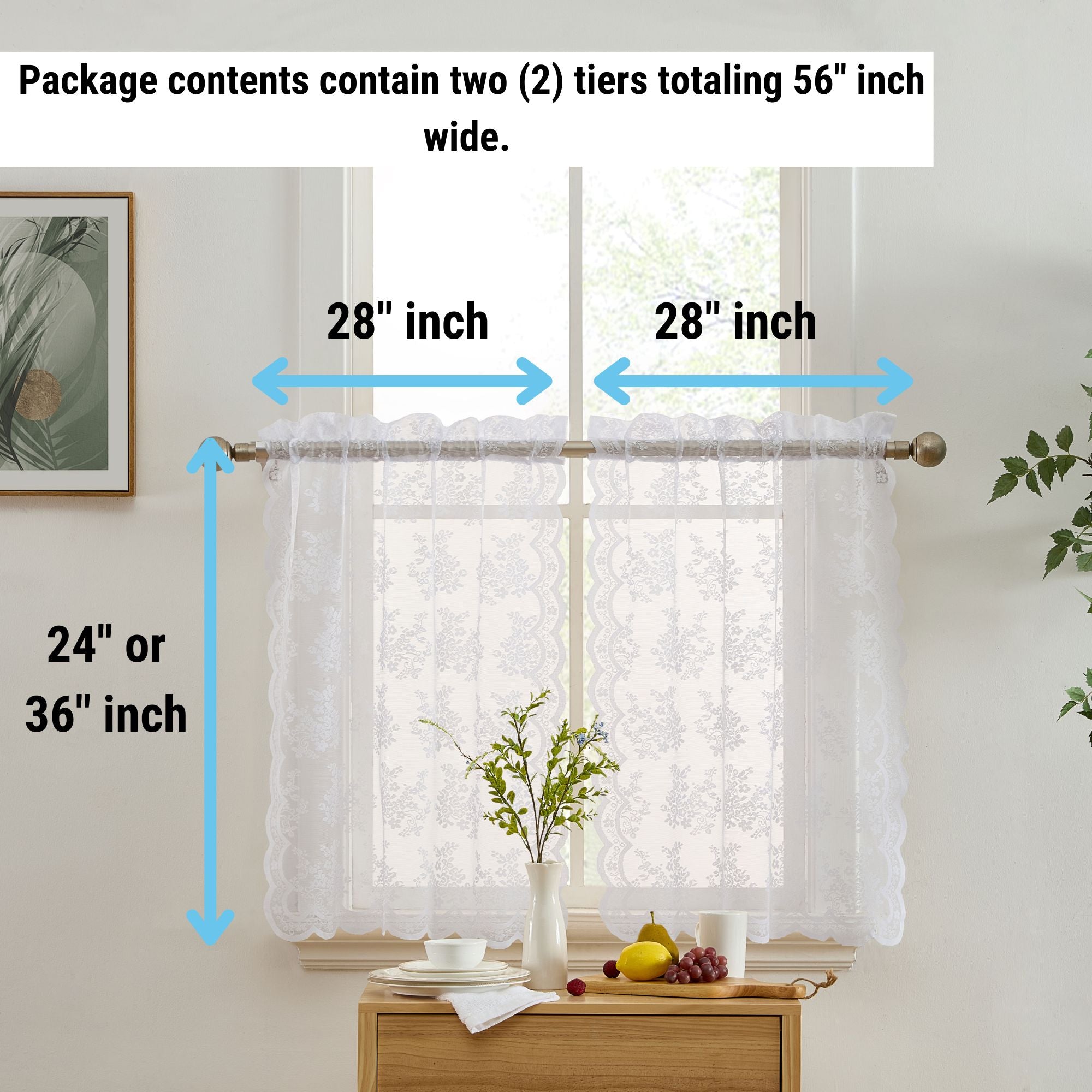 Jolene Floral Rod Pocket Lace Tiers