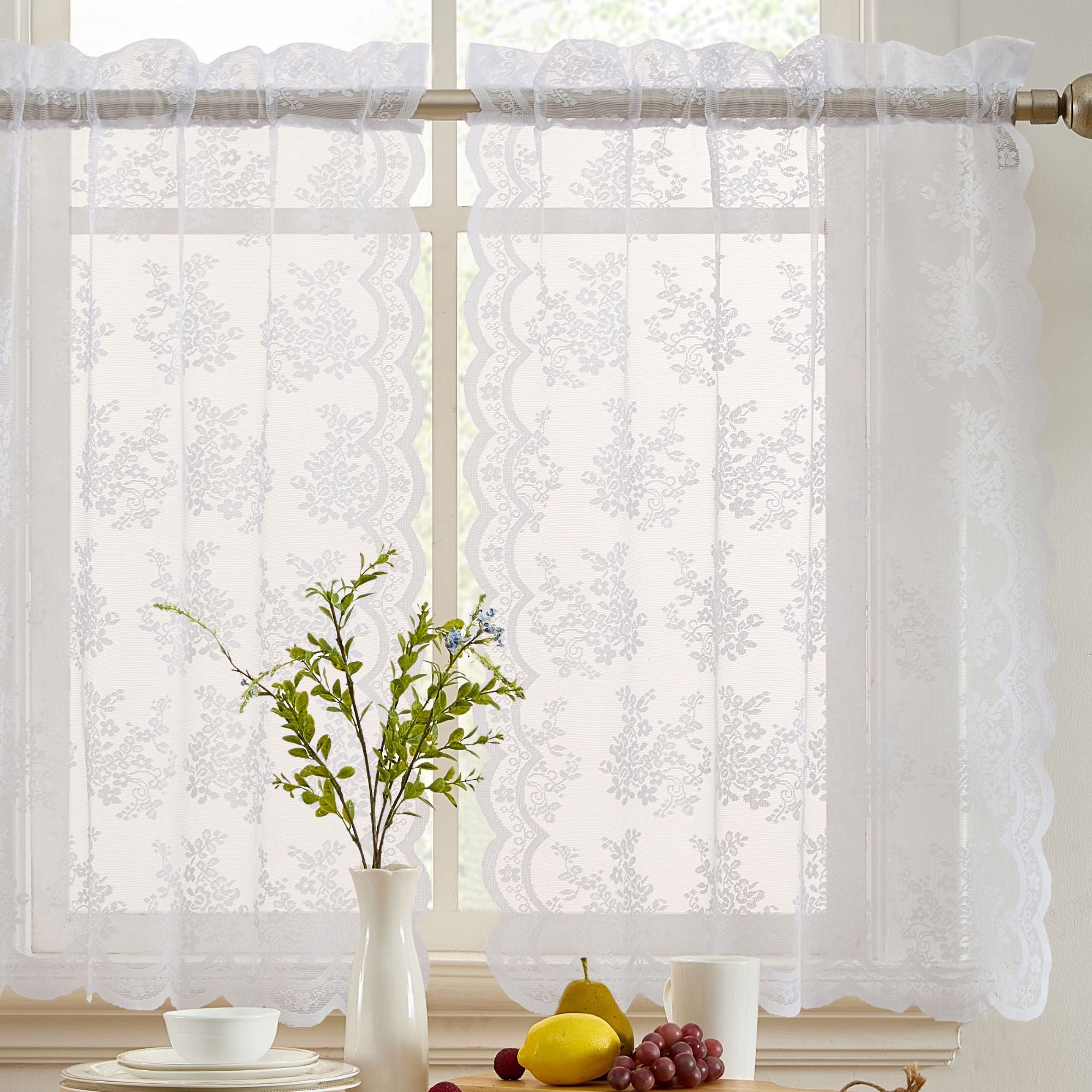 Jolene Floral Rod Pocket Lace Tiers