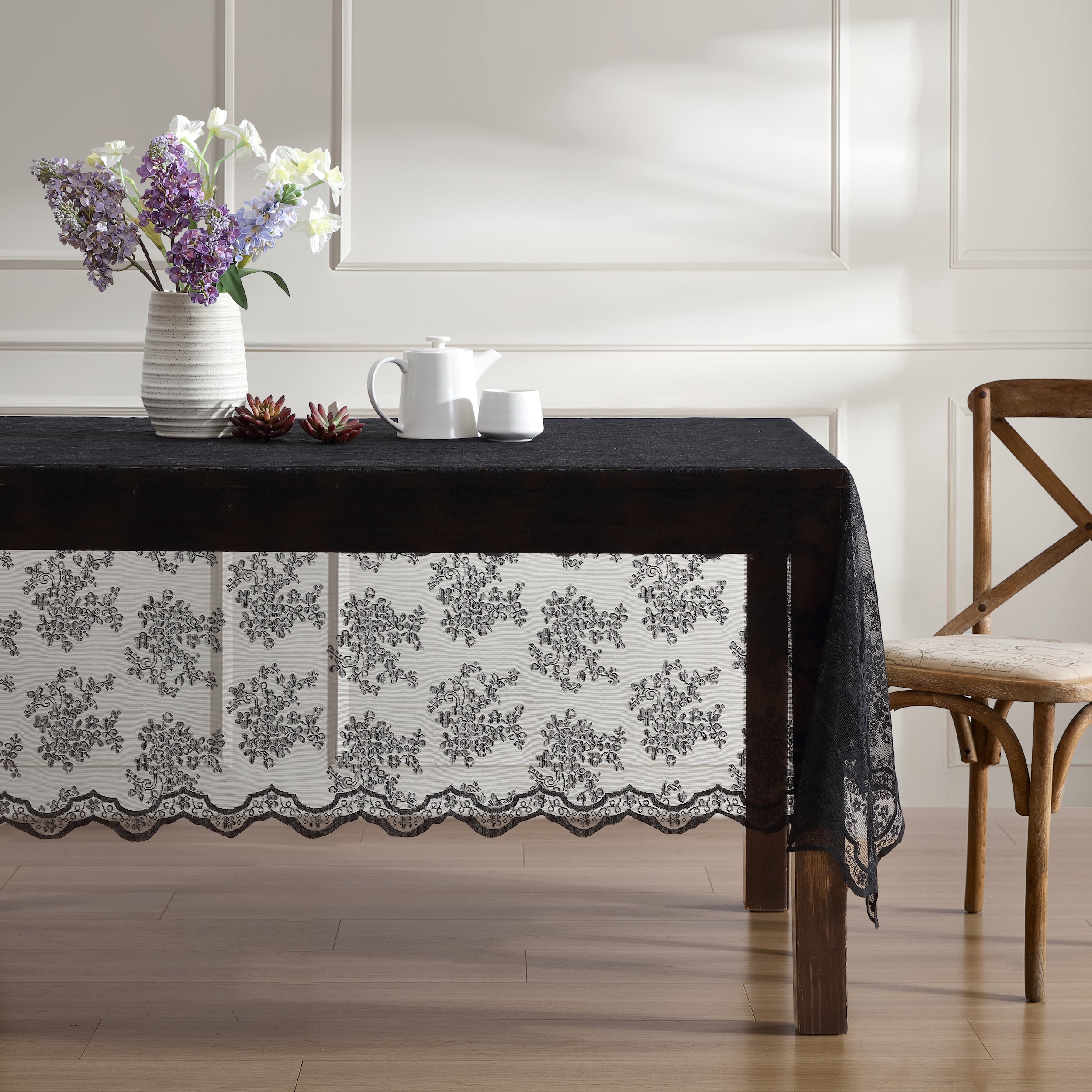 Jolene Floral Lace Fabric Rectangle Tablecloth