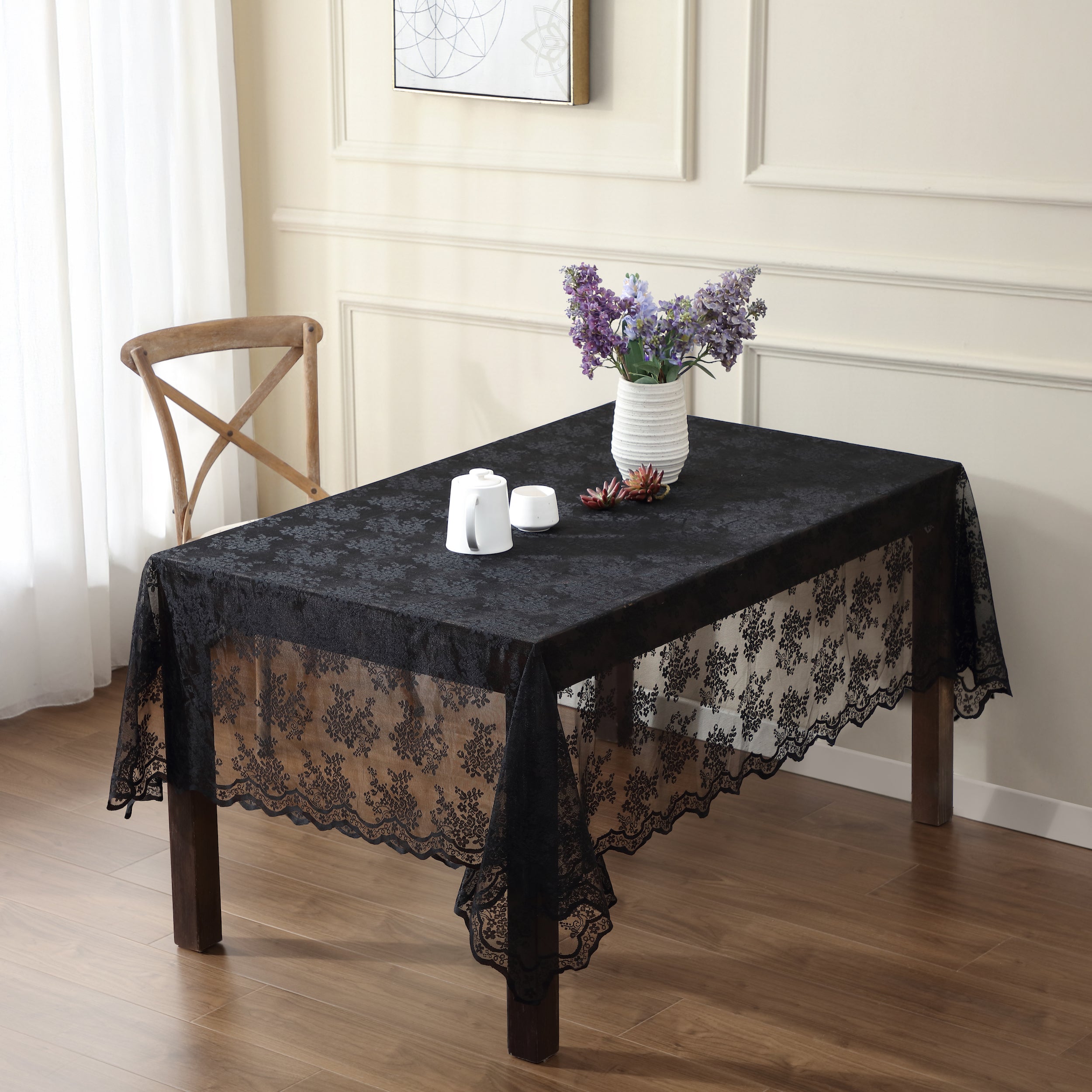 Jolene Floral Lace Fabric Rectangle Tablecloth