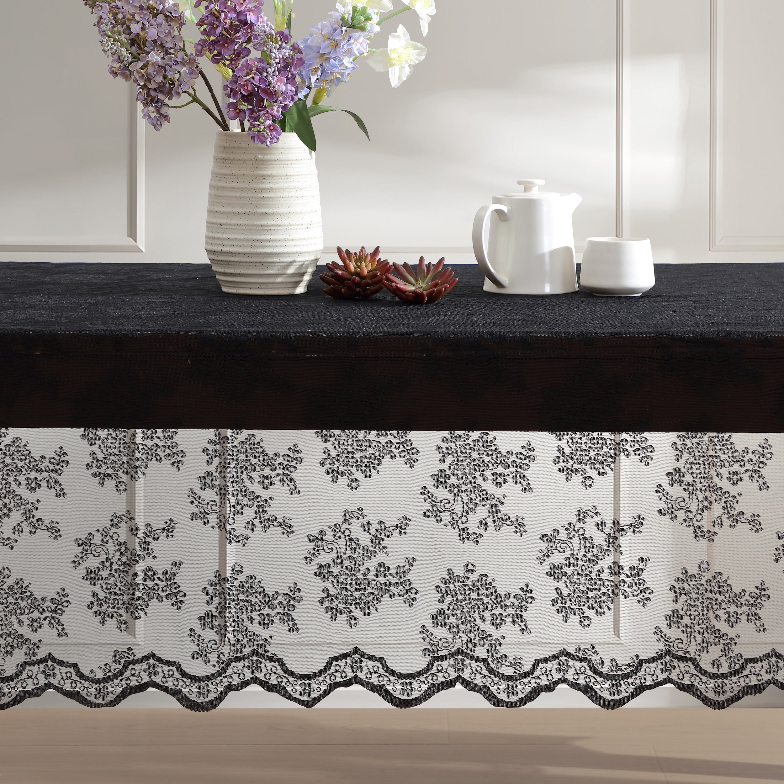 Jolene Floral Lace Fabric Rectangle Tablecloth