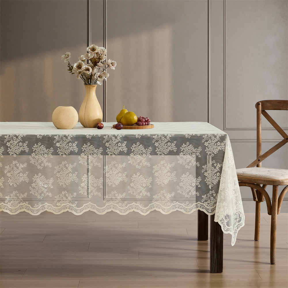 Jolene Floral Lace Fabric Rectangle Tablecloth