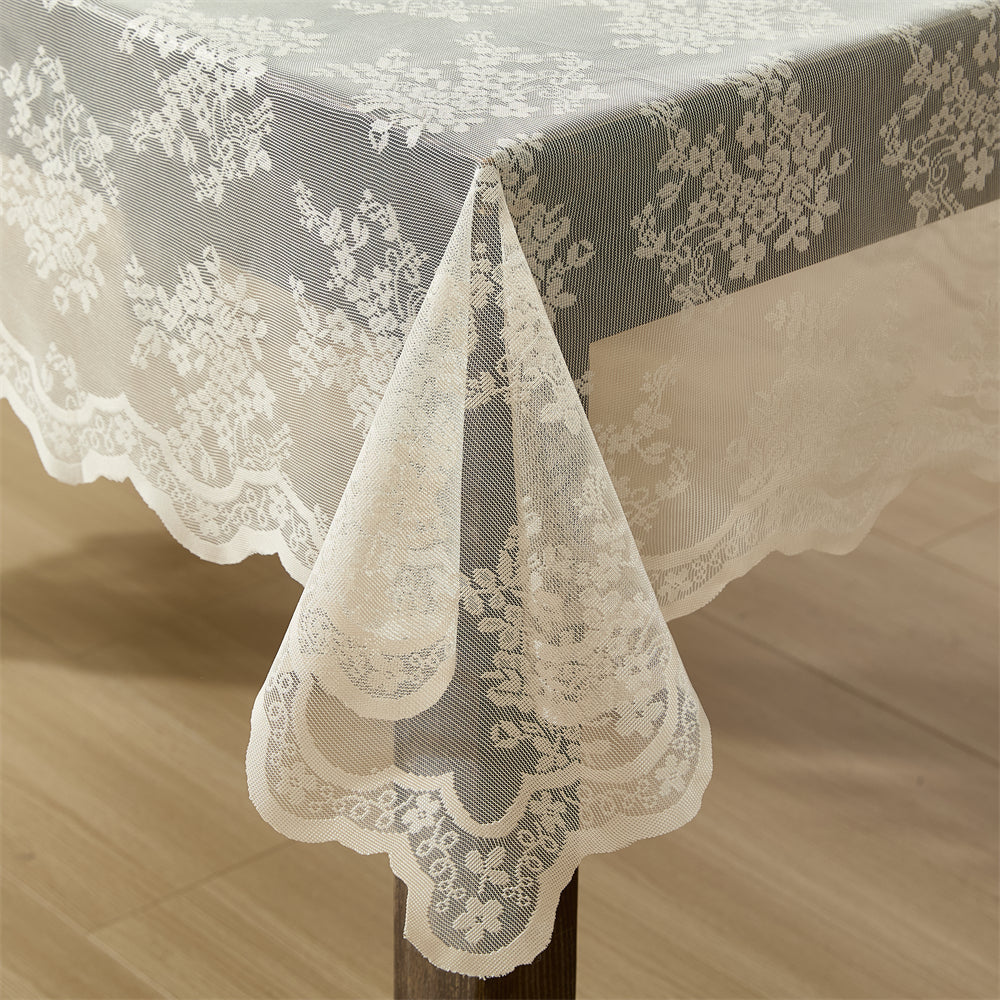 Jolene Floral Lace Fabric Rectangle Tablecloth