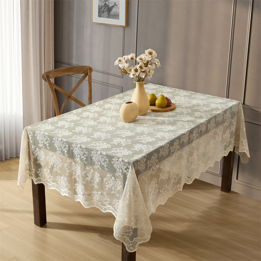 Jolene Floral Lace Fabric Rectangle Tablecloth