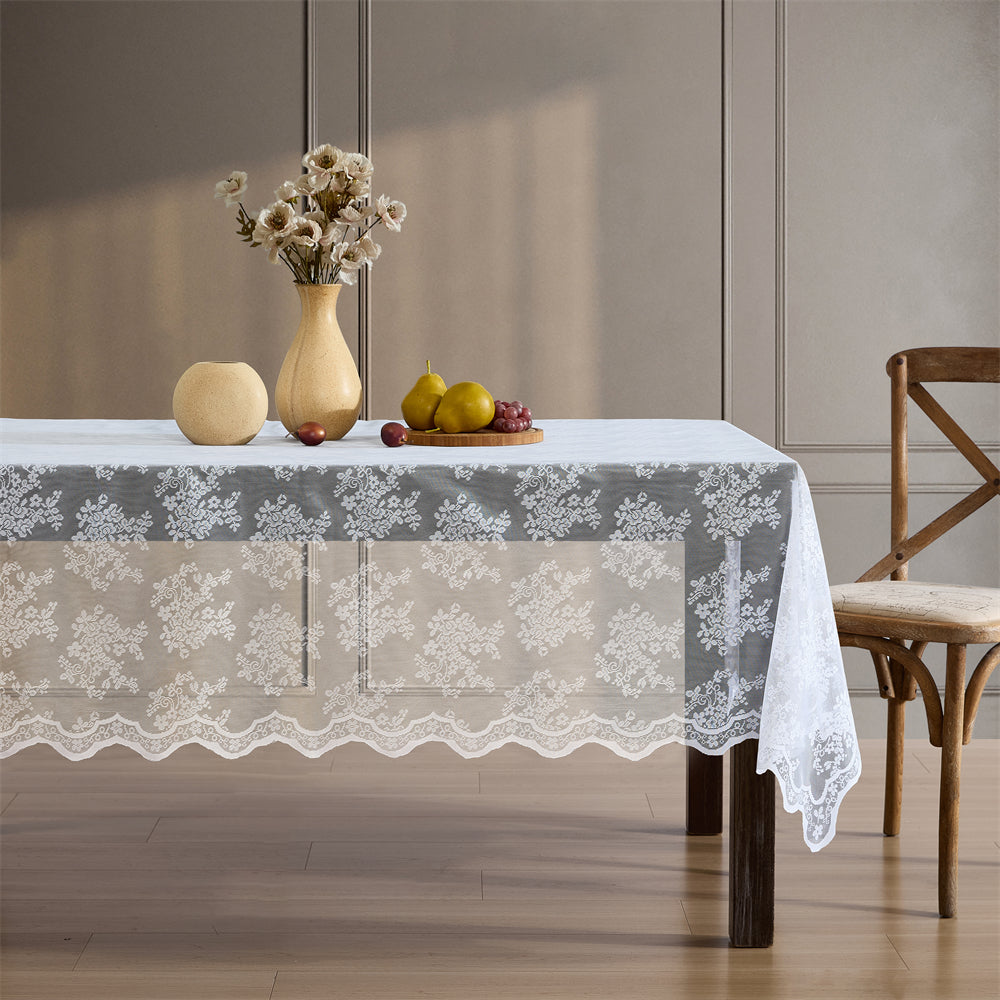 Jolene Floral Lace Fabric Rectangle Tablecloth