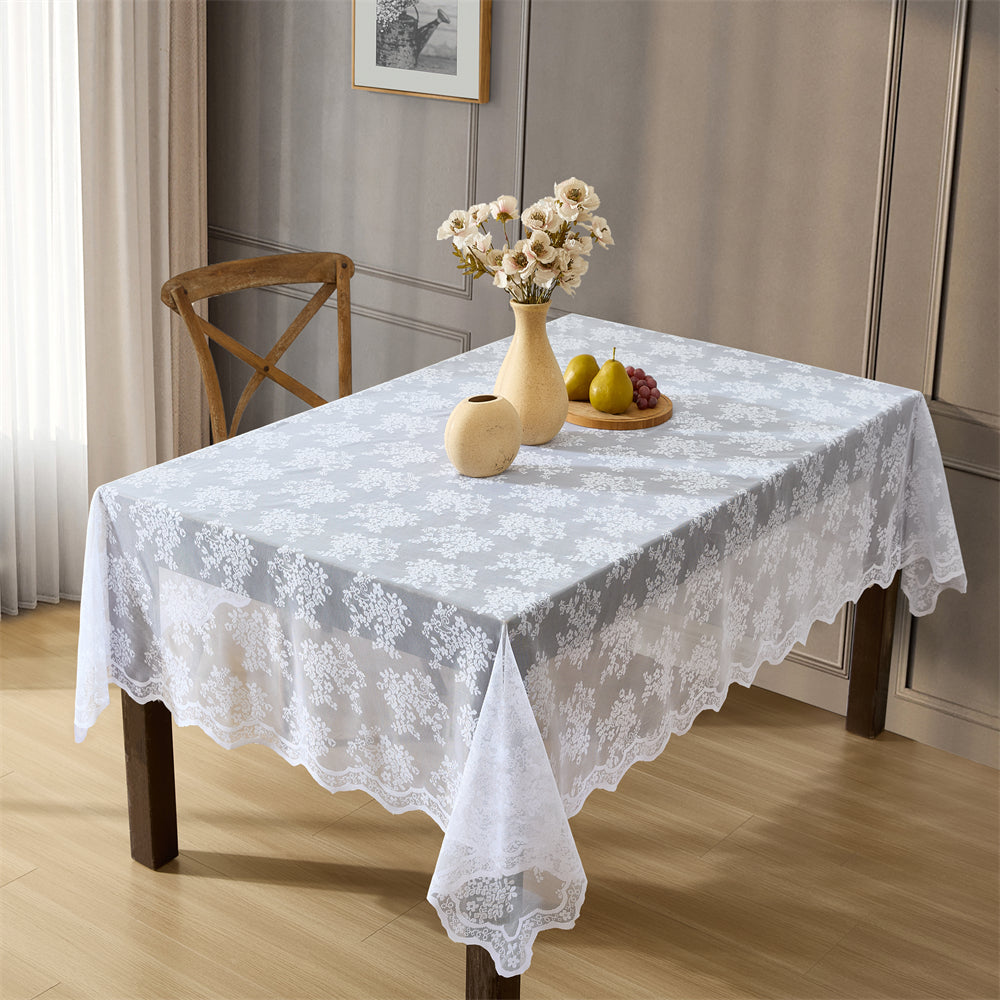 Jolene Floral Lace Fabric Rectangle Tablecloth
