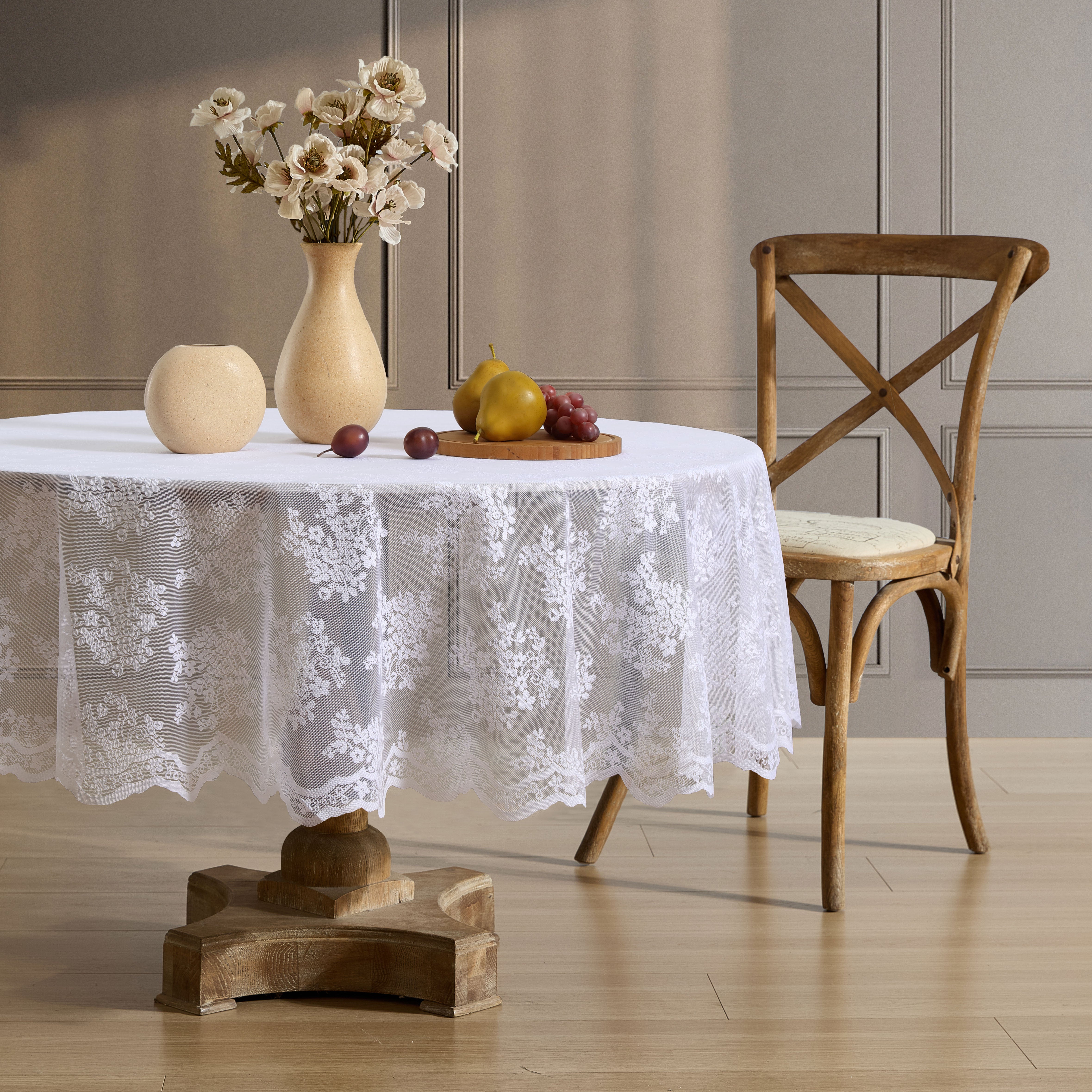 Jolene Floral Lace Fabric Round Tablecloth