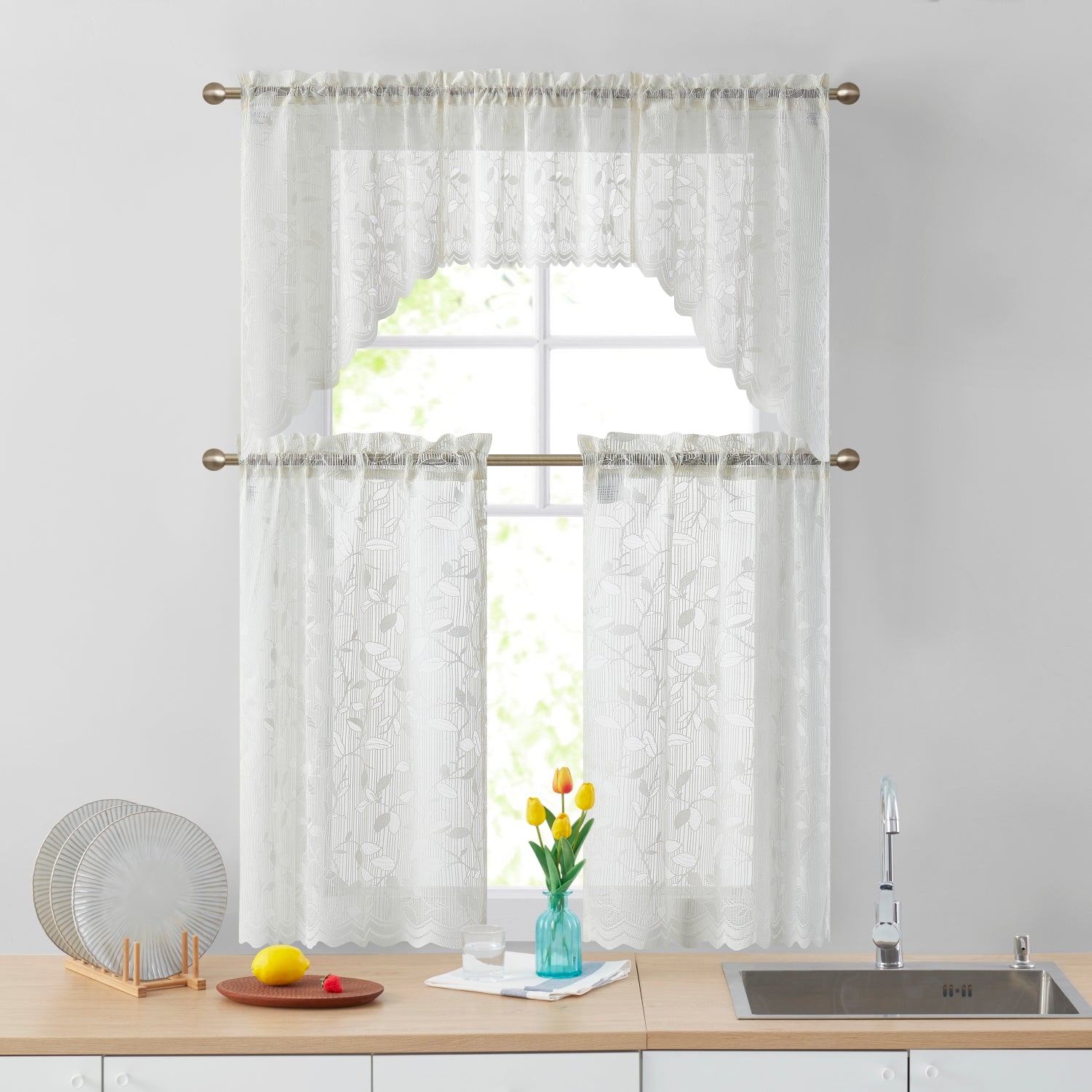 Joyce Semi Sheer Kitchen Curtain Swags