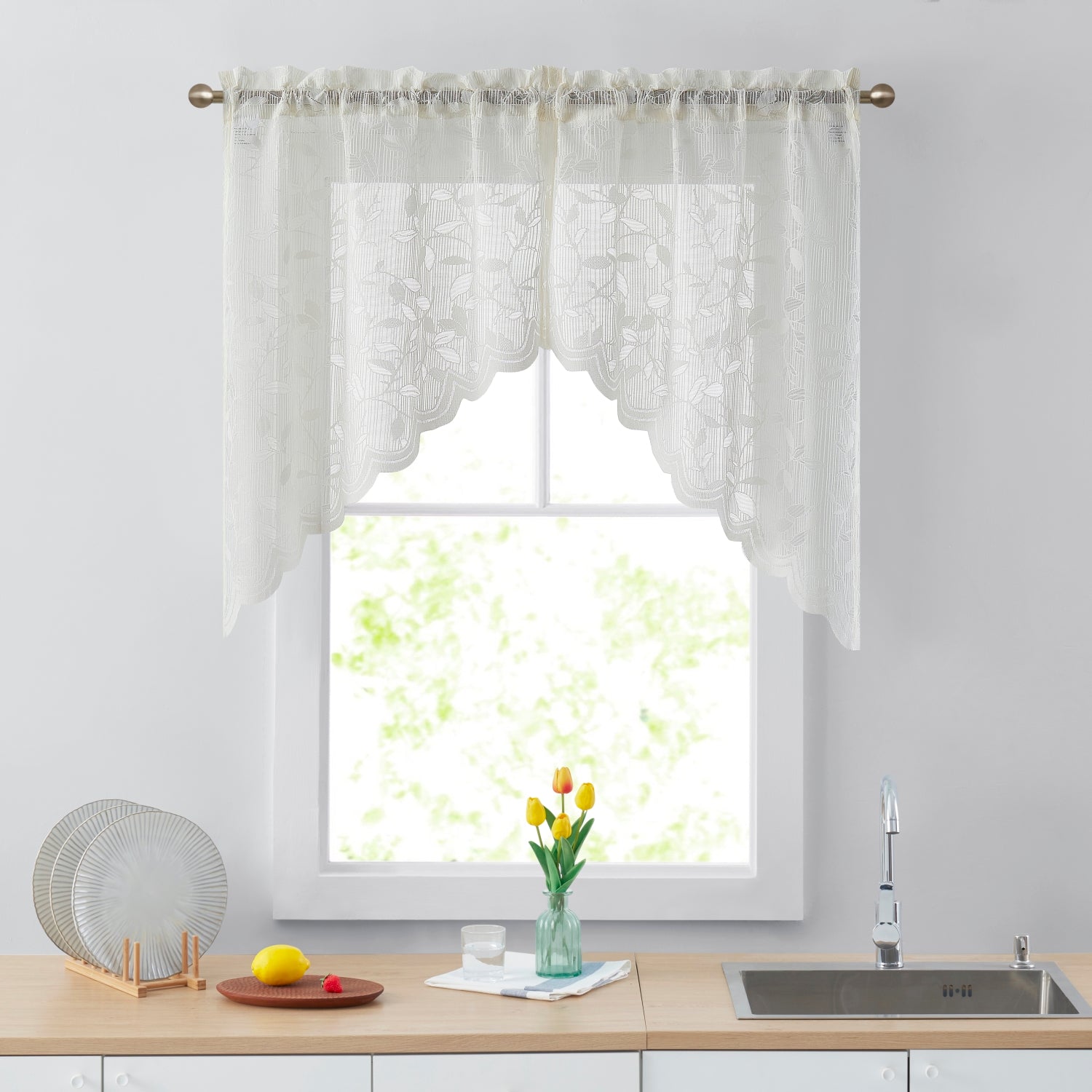 Joyce Semi Sheer Kitchen Curtain Swags