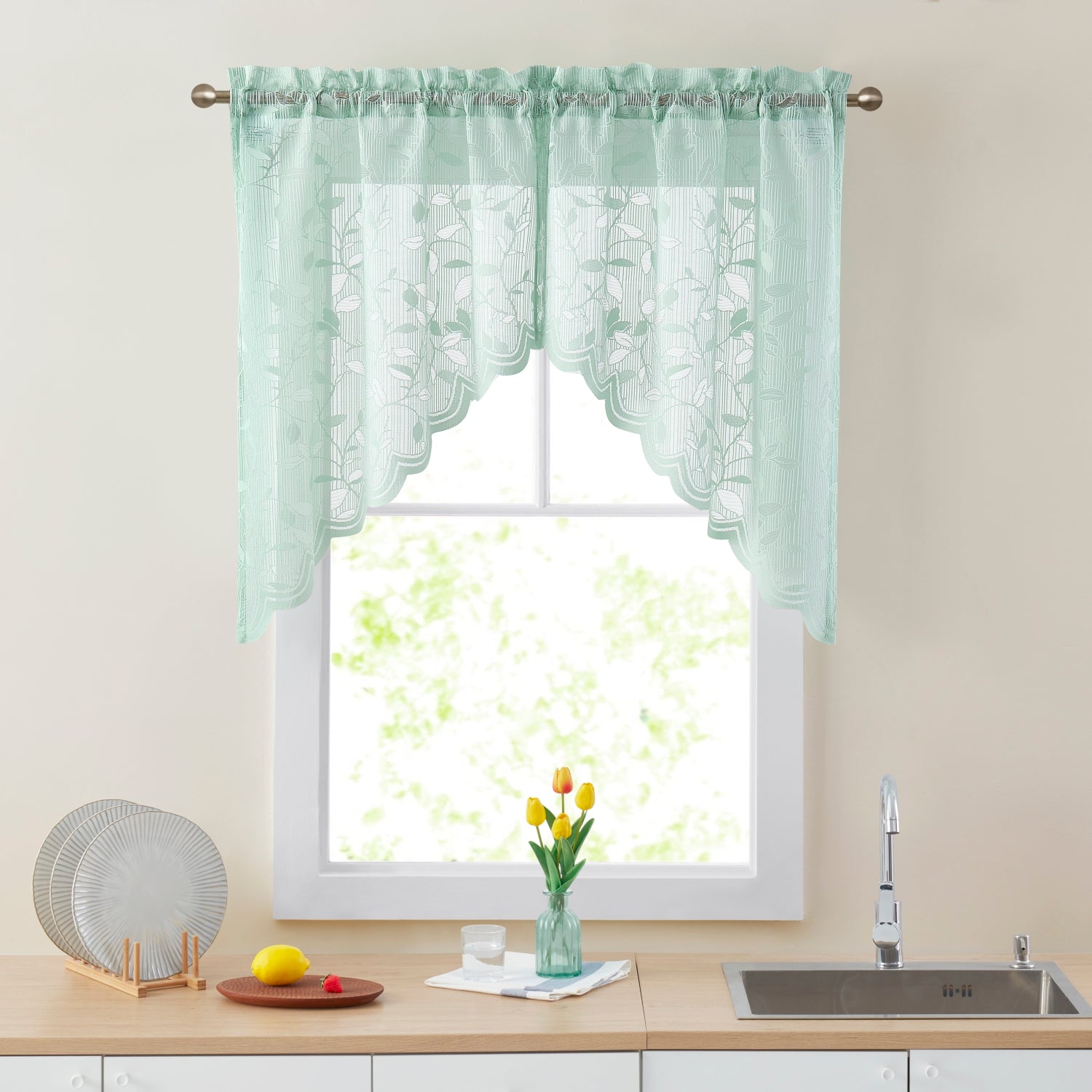 Joyce Semi Sheer Kitchen Curtain Swags