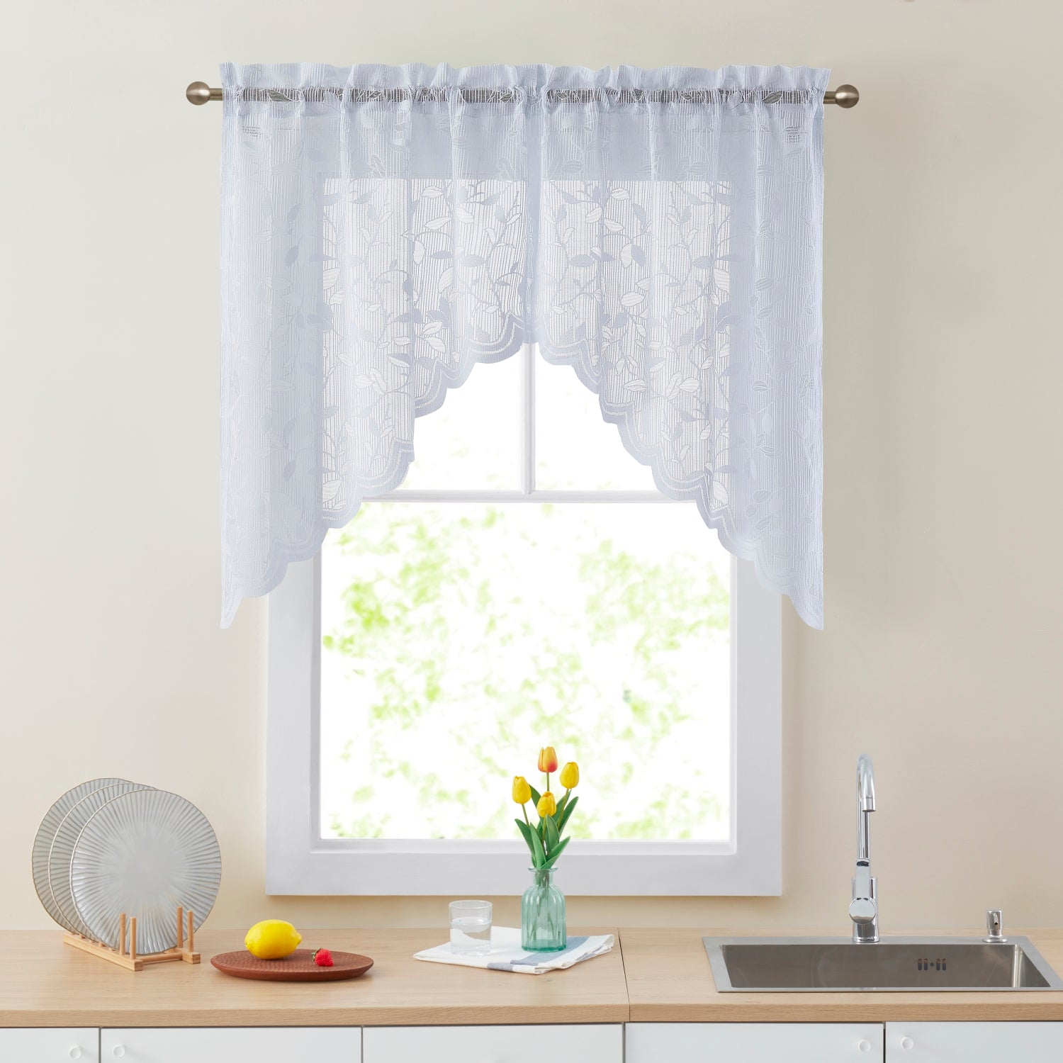 Joyce Semi Sheer Kitchen Curtain Swags