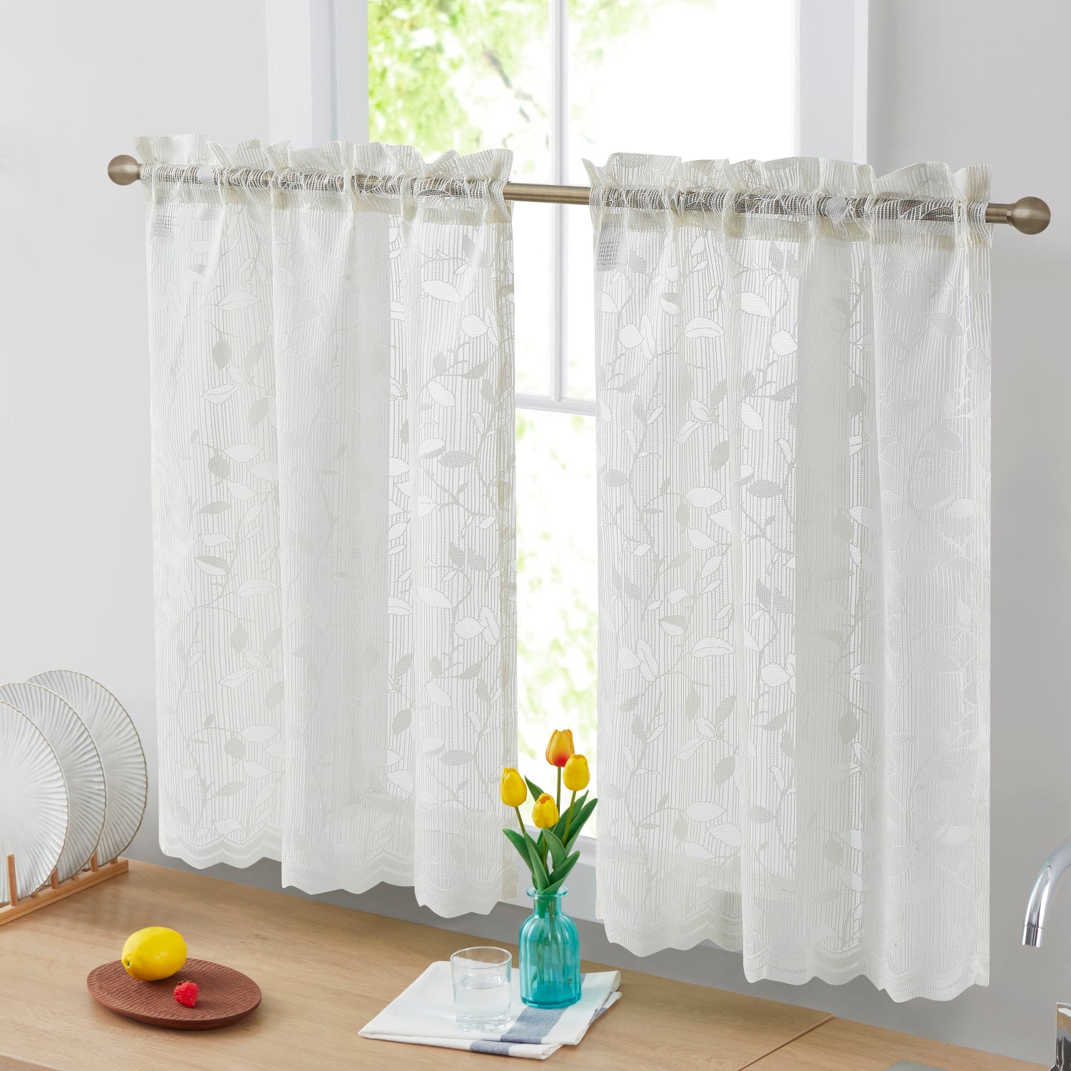 Joyce Semi Sheer Kitchen Curtain Cafe Tiers