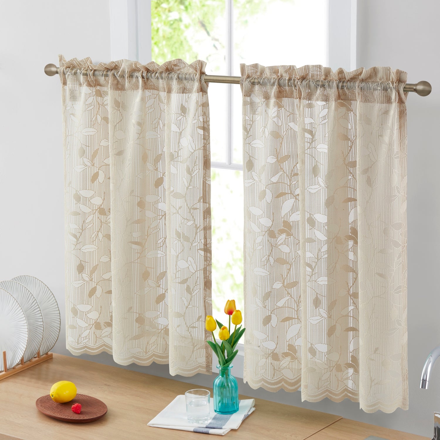 Joyce Semi Sheer Kitchen Curtain Cafe Tiers