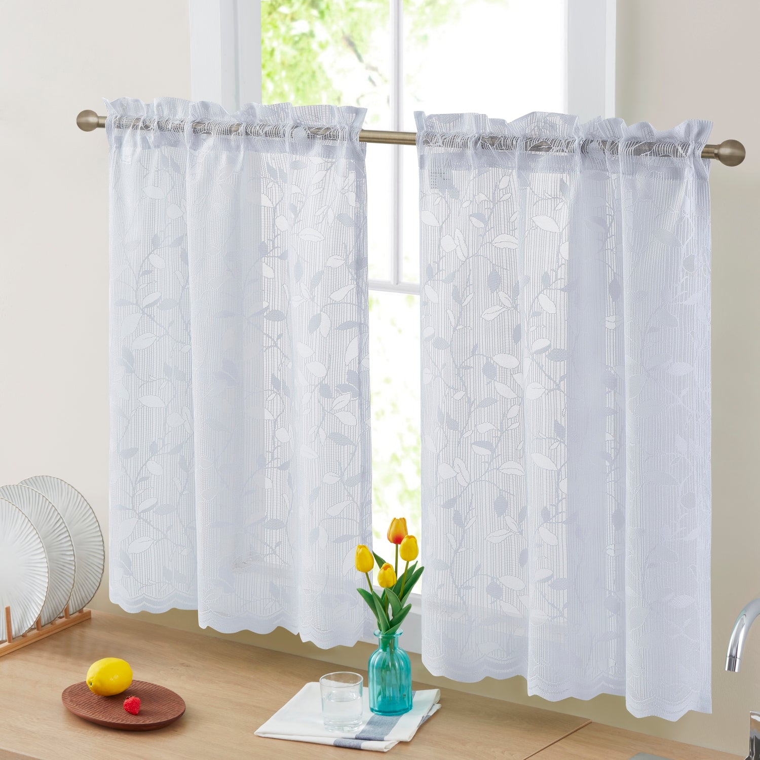 Joyce Semi Sheer Kitchen Curtain Cafe Tiers