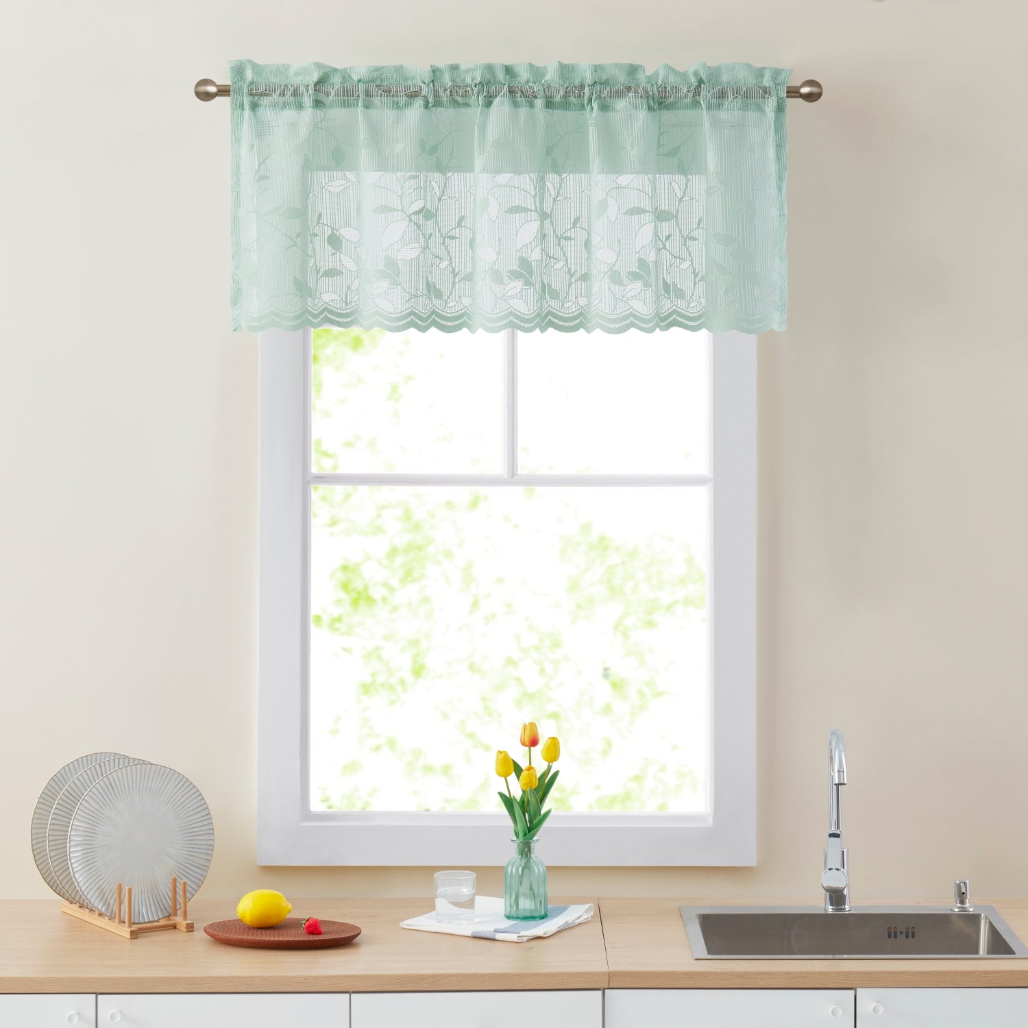 Joyce Semi Sheer Kitchen Curtain Valance