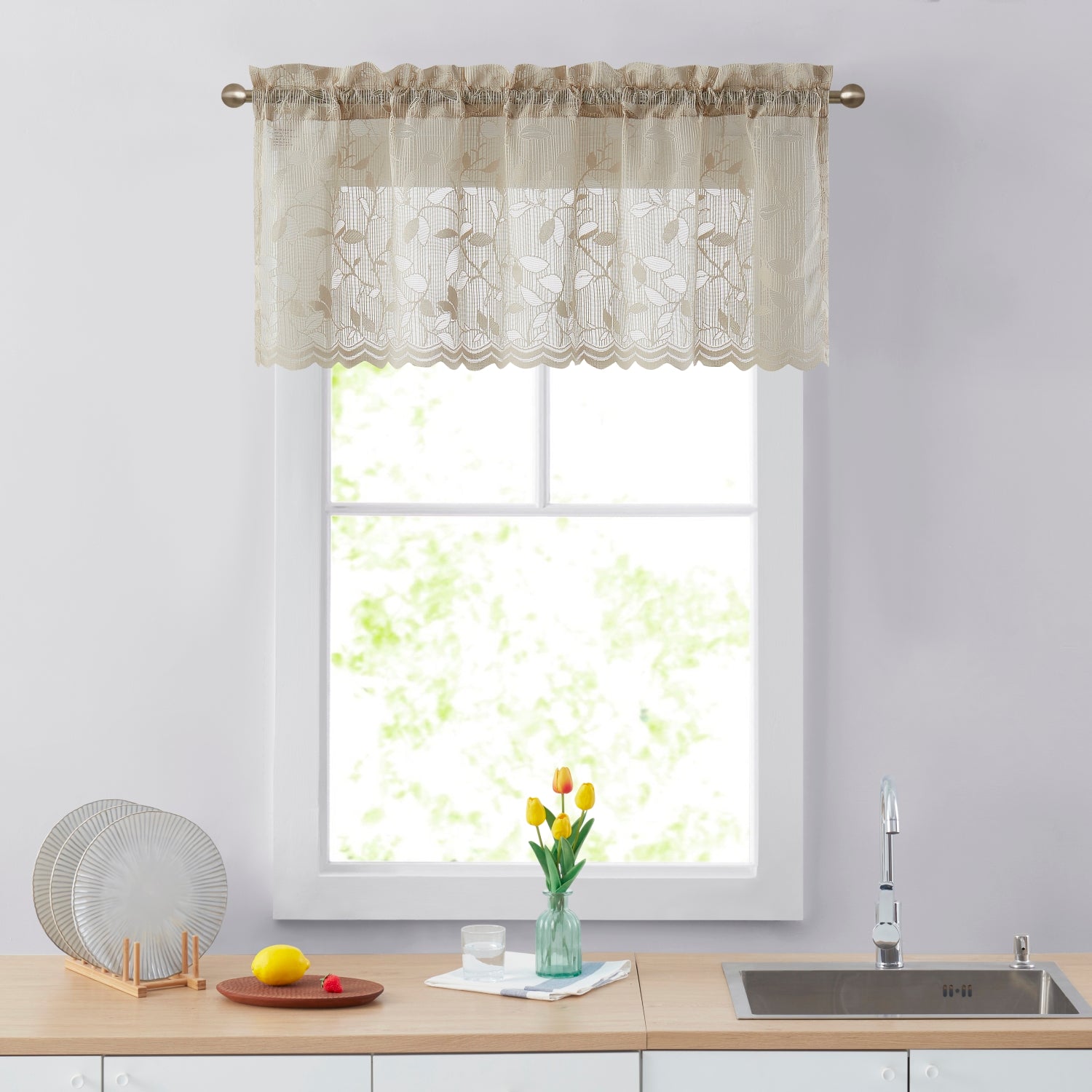 Joyce Semi Sheer Kitchen Curtain Valance