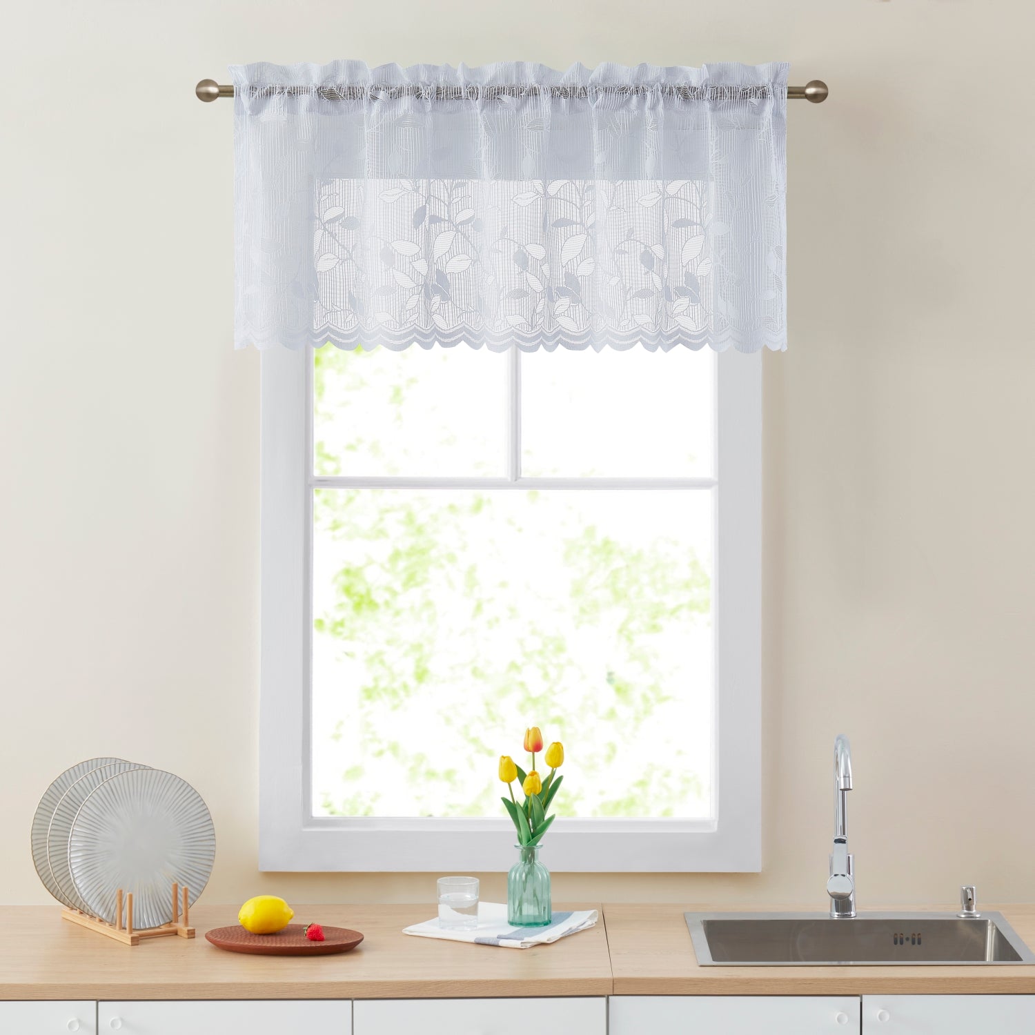 Joyce Semi Sheer Kitchen Curtain Valance