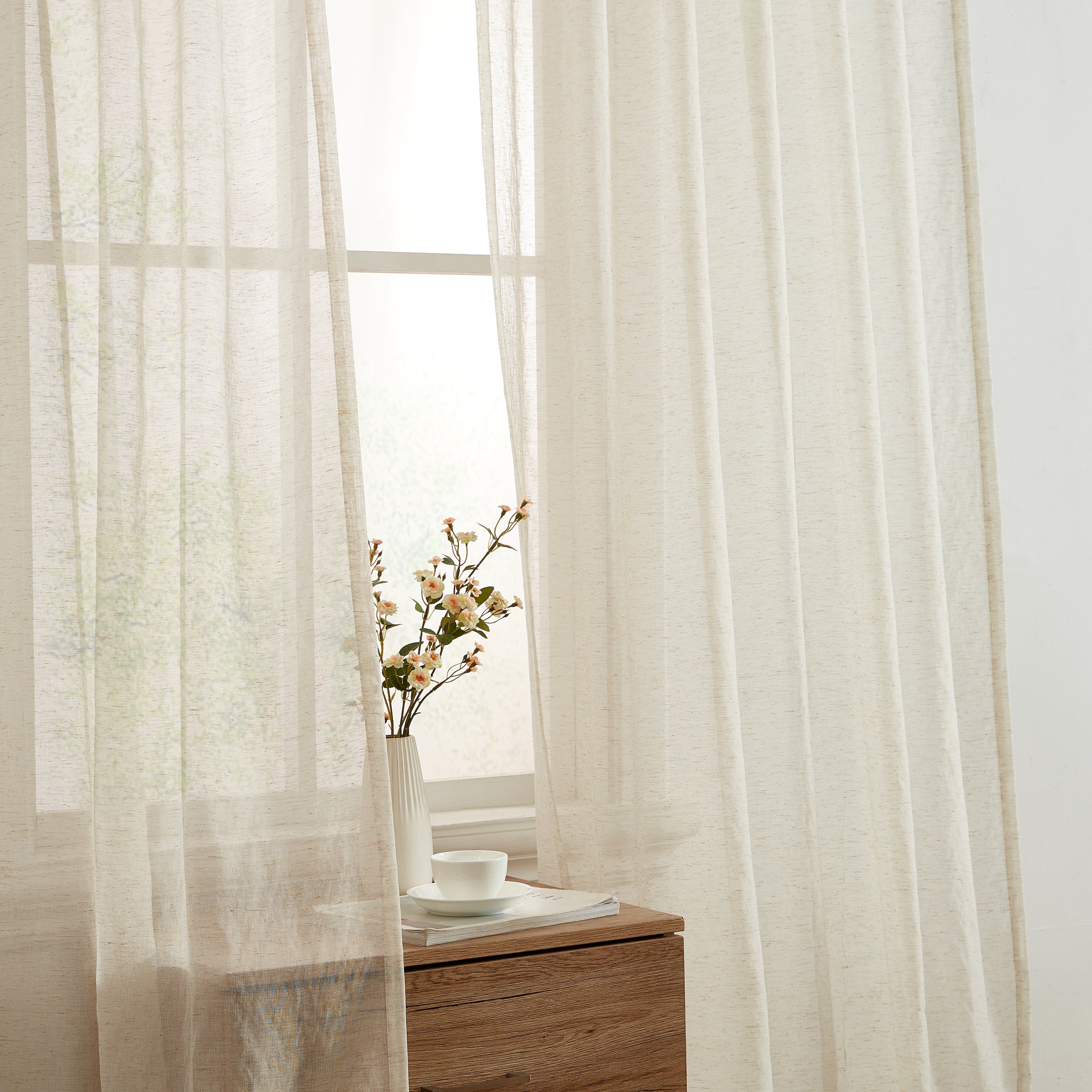 Lena Burlap Sheer Flax Linen Tab Top Curtains