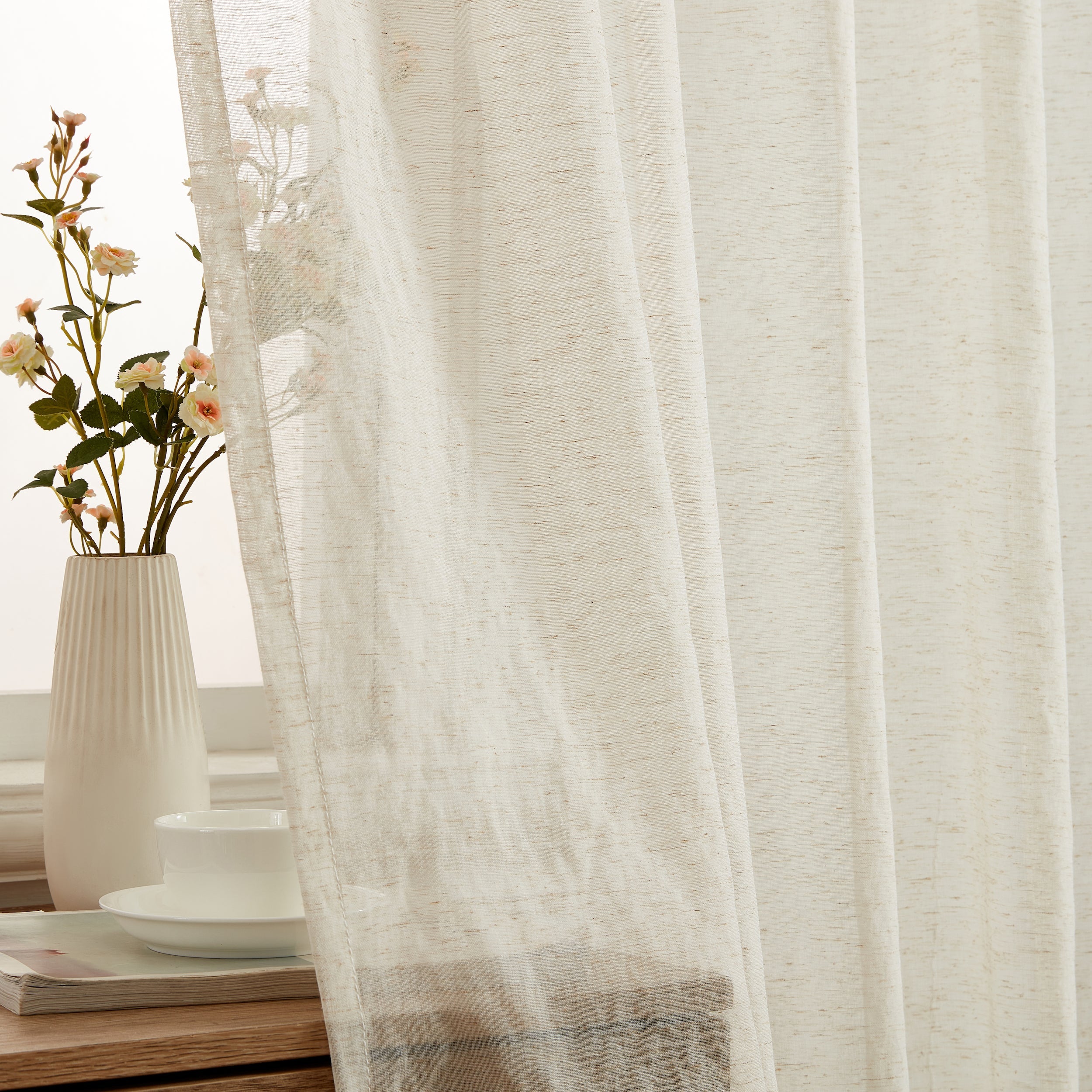 Lena Linen Tab Top Kitchen Curtain