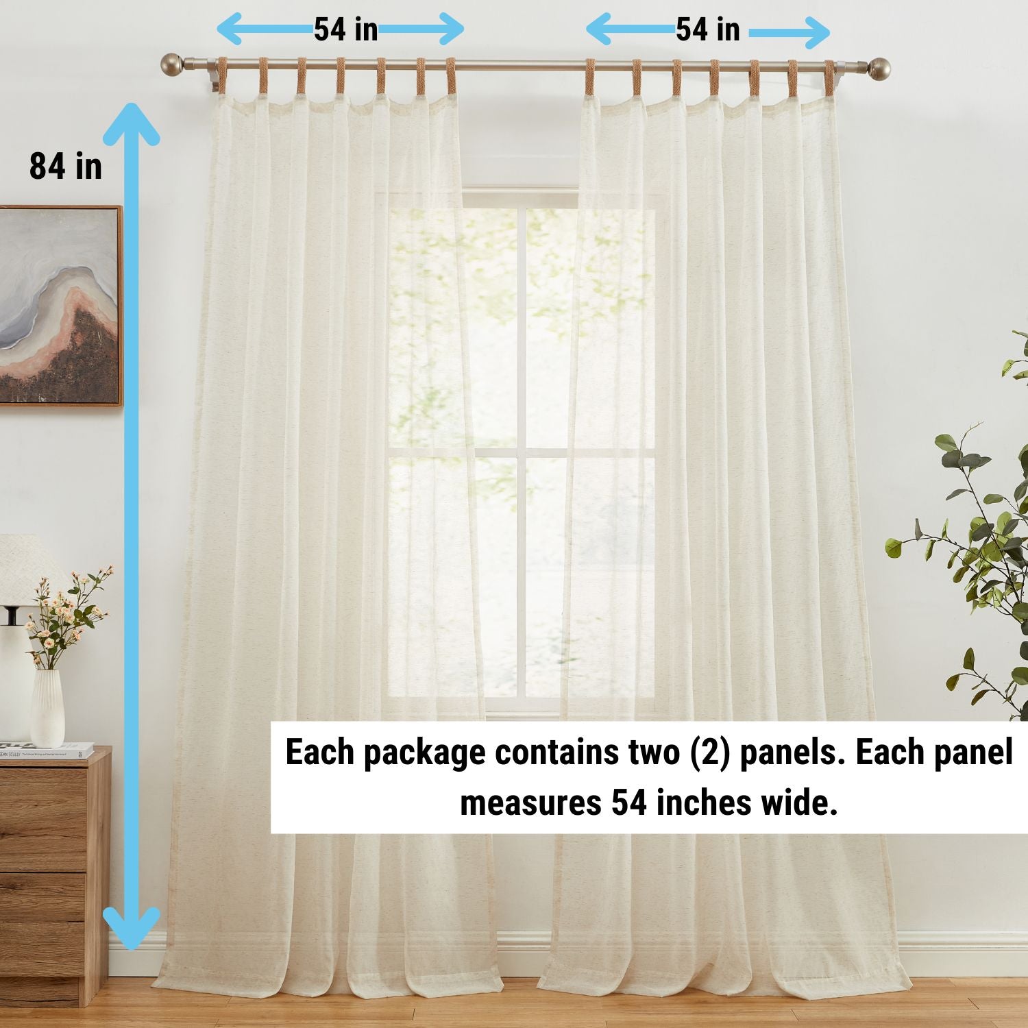 Lena Burlap Sheer Flax Linen Tab Top Curtains