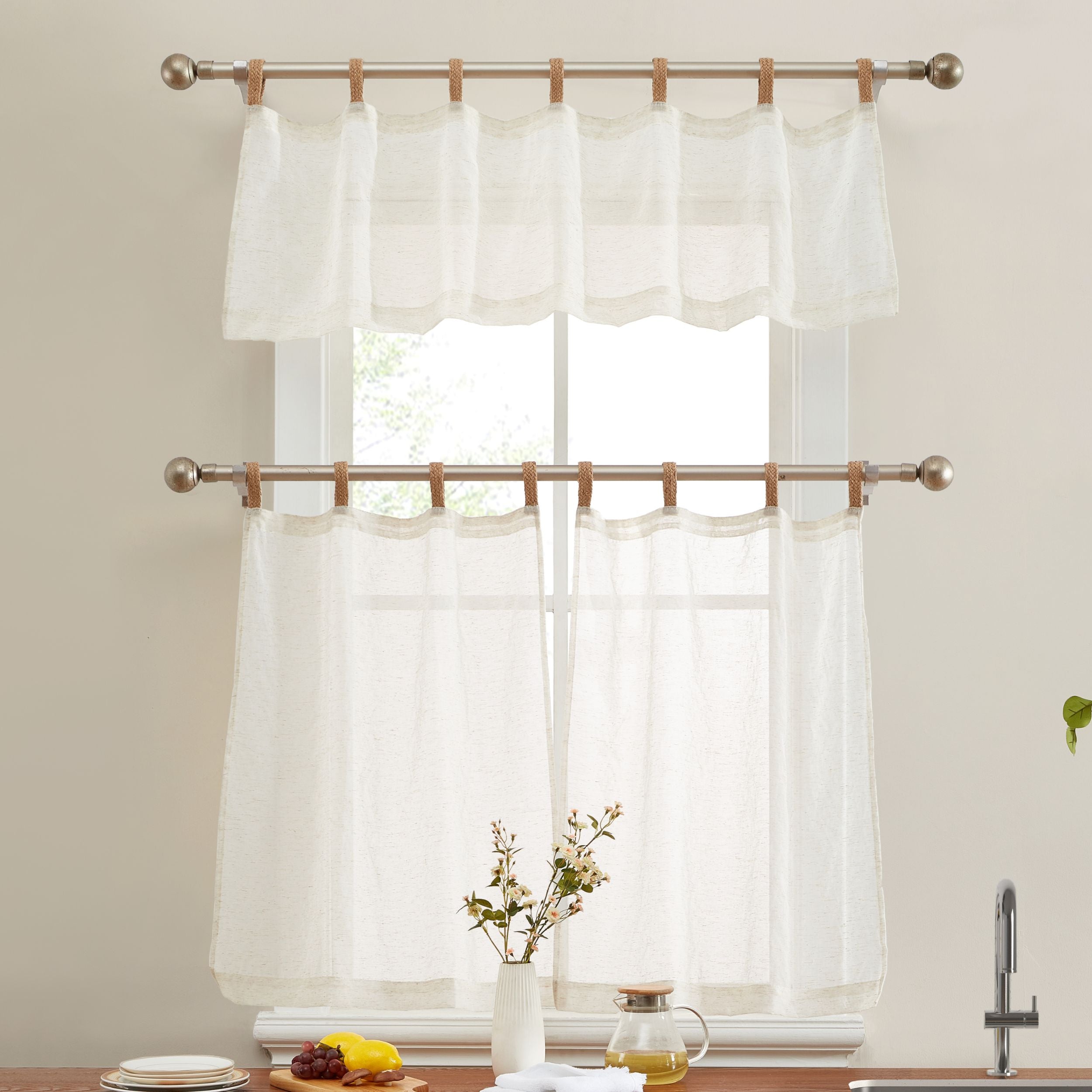 Lena Burlap Sheer Flax Linen Tab Top Curtains