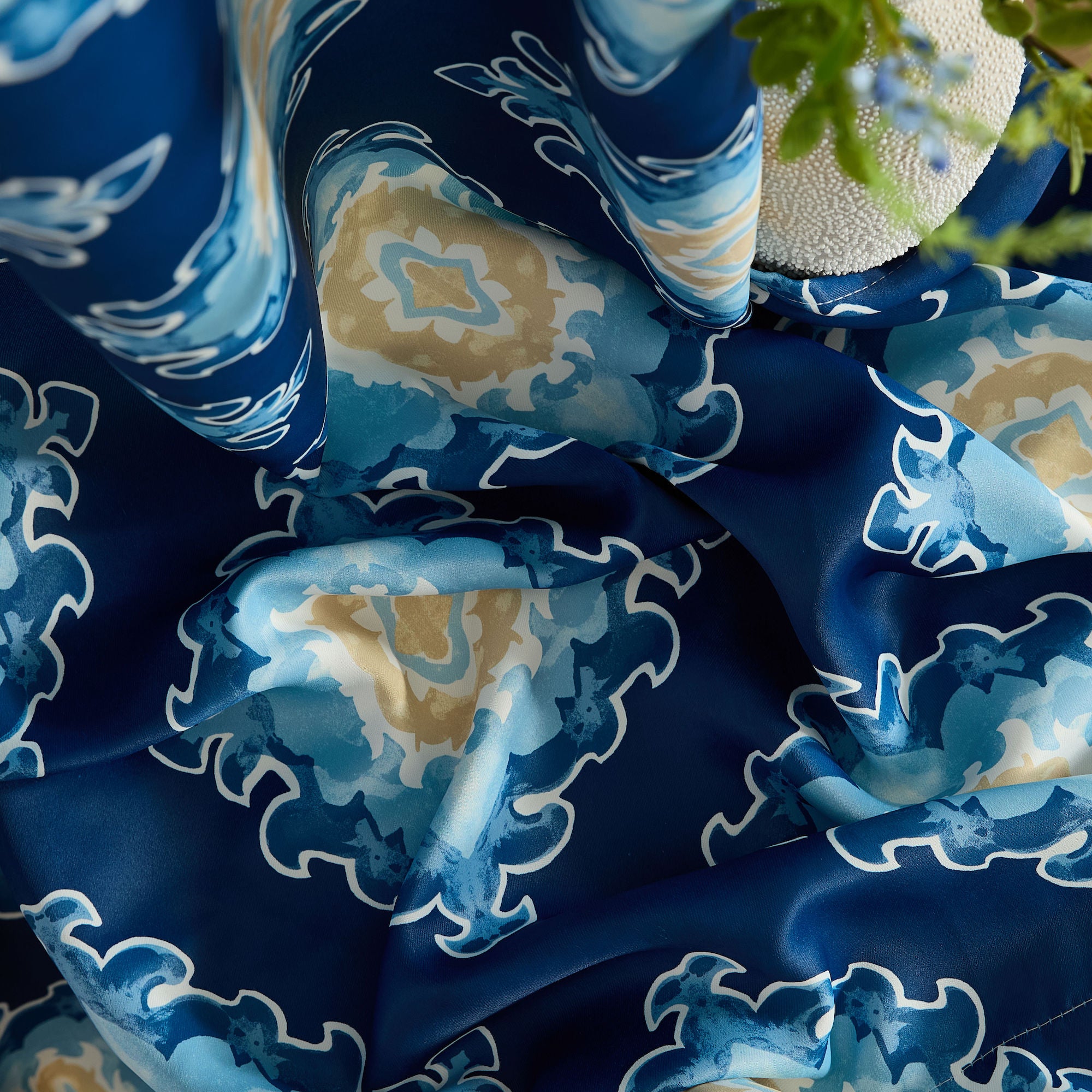 Liam Ogee Ikatt Damask Grommet Window Curtains - Pair