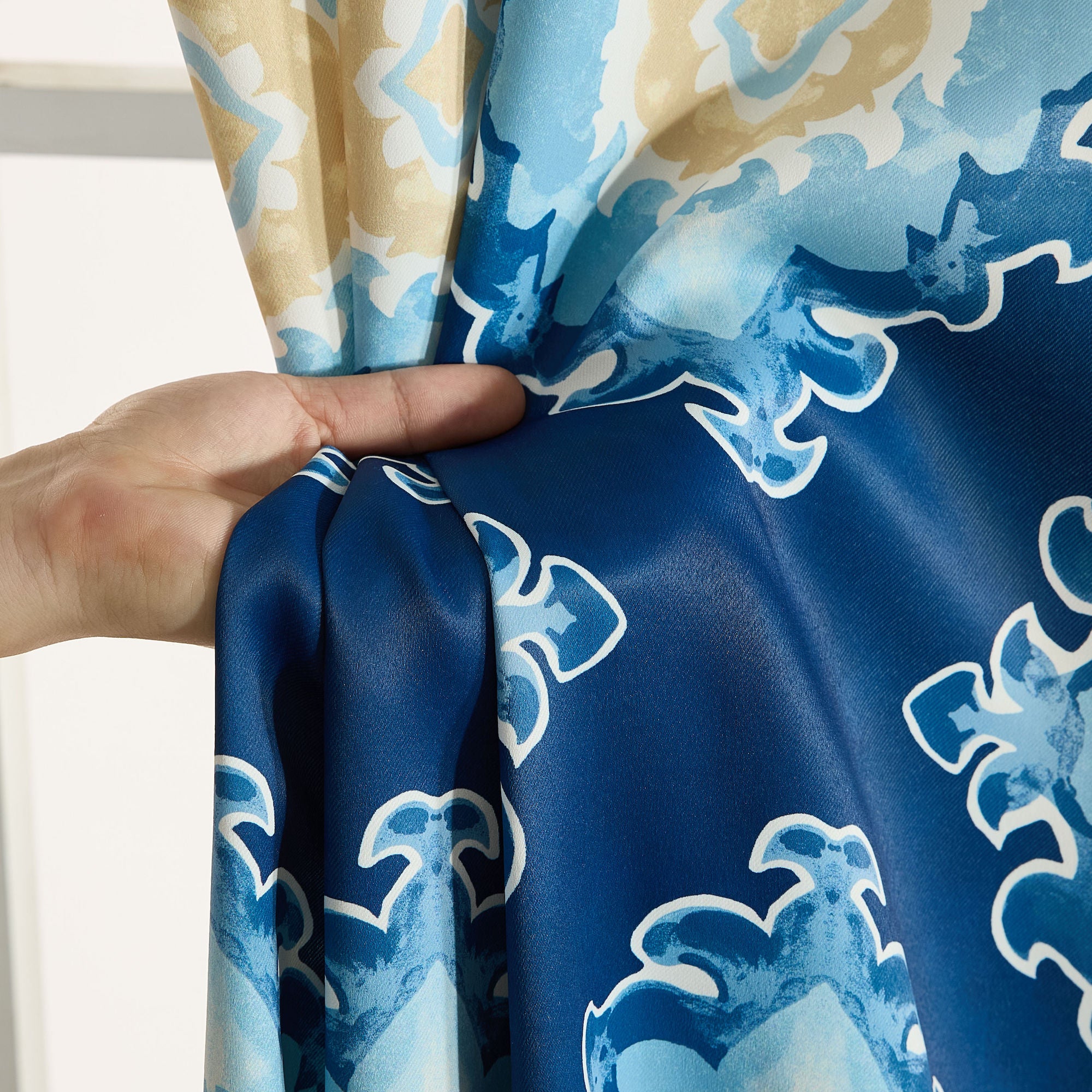 Liam Ogee Ikatt Damask Grommet Window Curtains - Pair