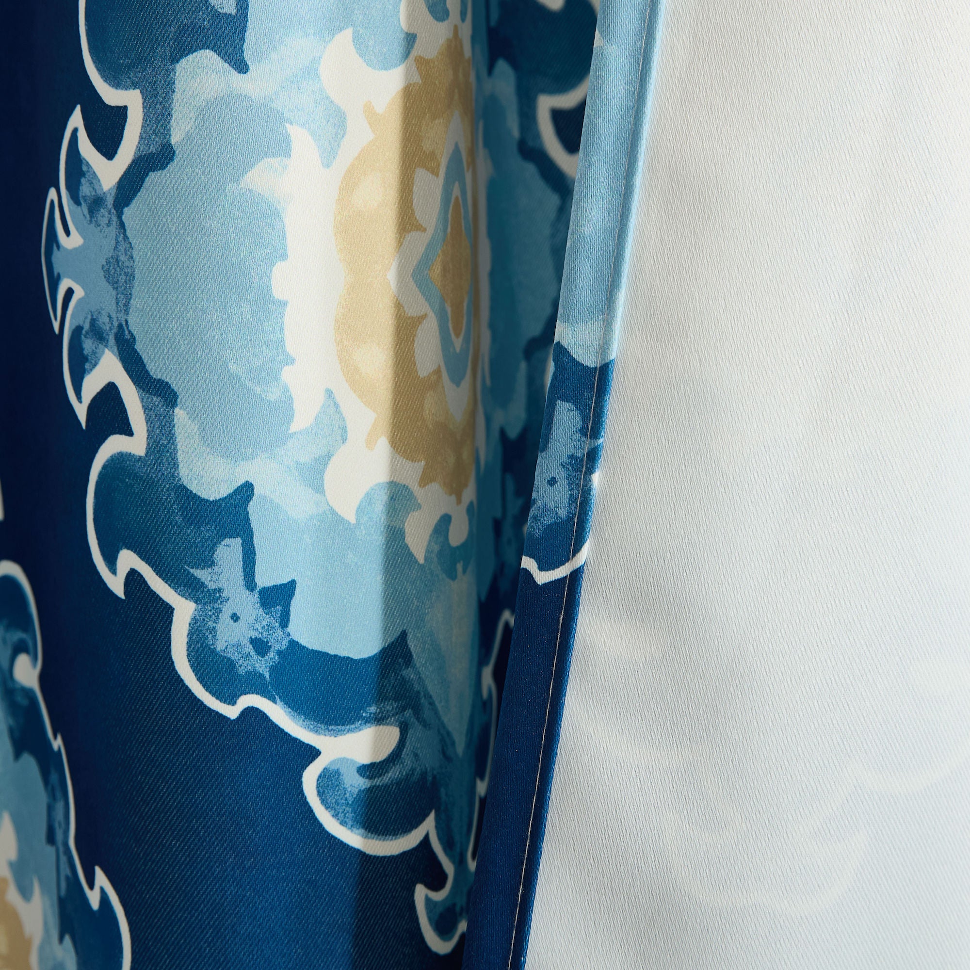 Liam Ogee Ikatt Damask Grommet Window Curtains - Pair