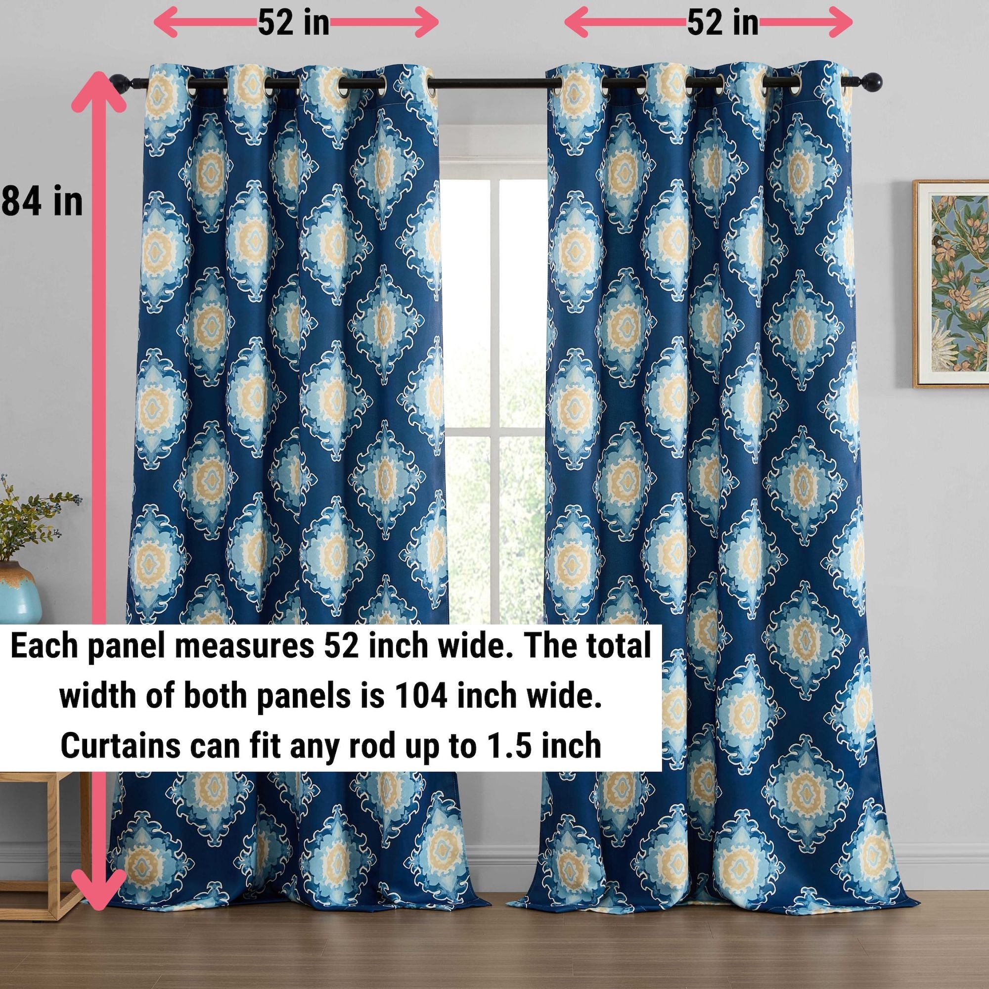 Liam Ogee Ikatt Damask Grommet Window Curtains - Pair