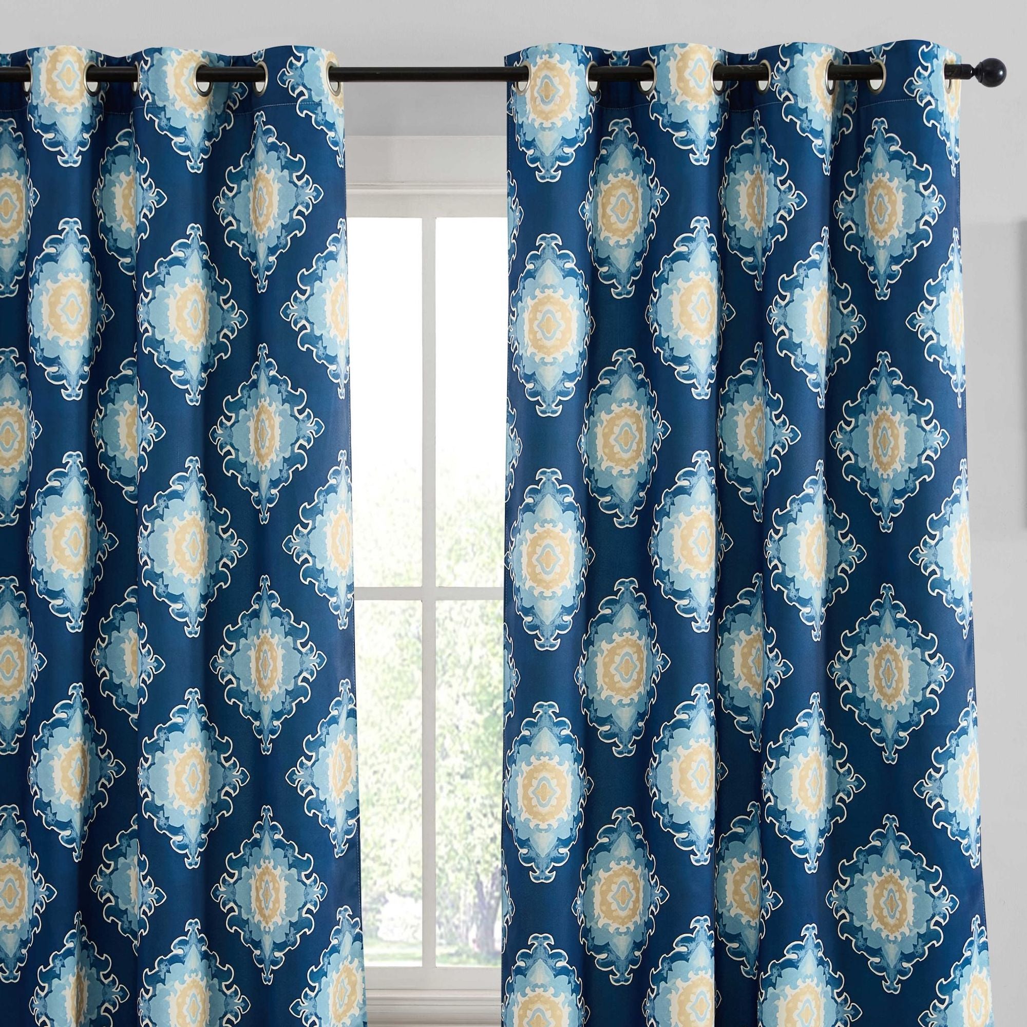 Liam Ogee Ikatt Damask Grommet Window Curtains - Pair